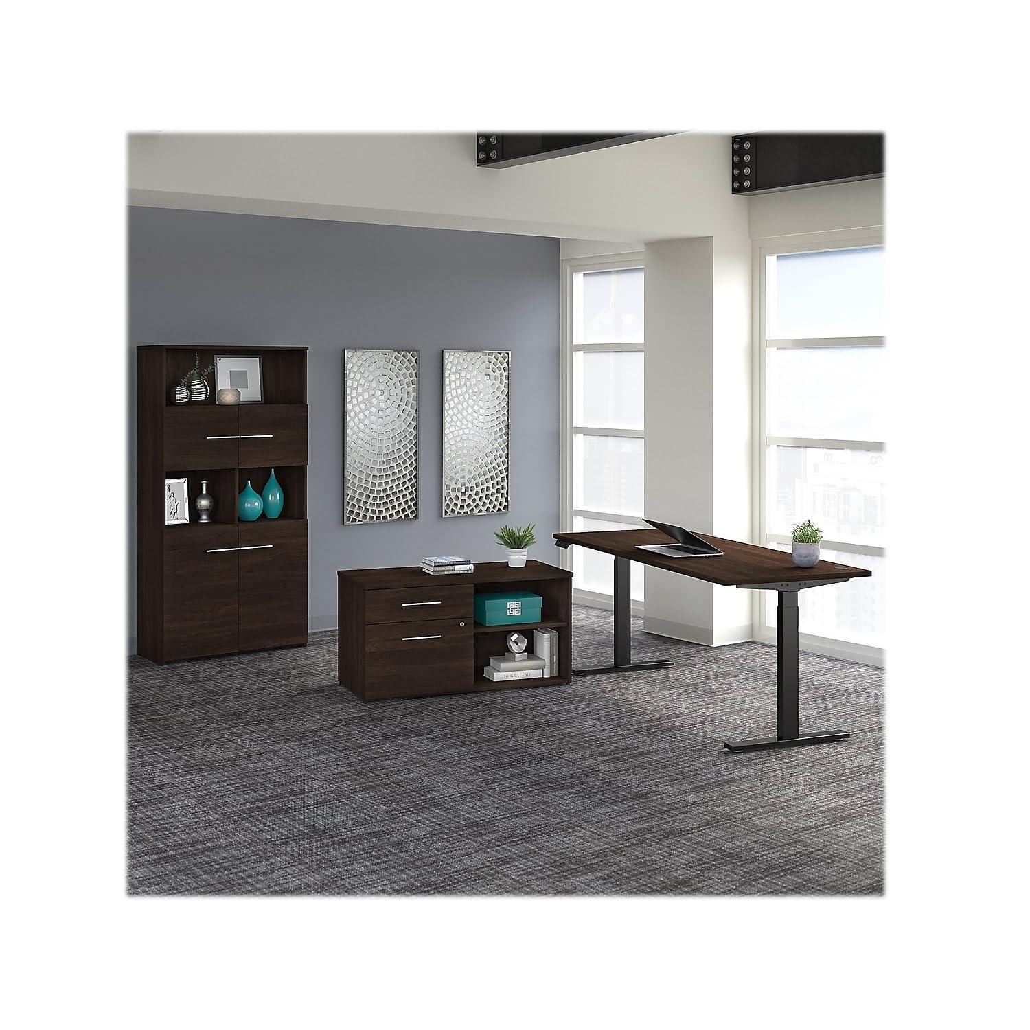 Bush Business Furniture Office 500 72W Height Adjustable Standing Desk with Storage and Bookcase