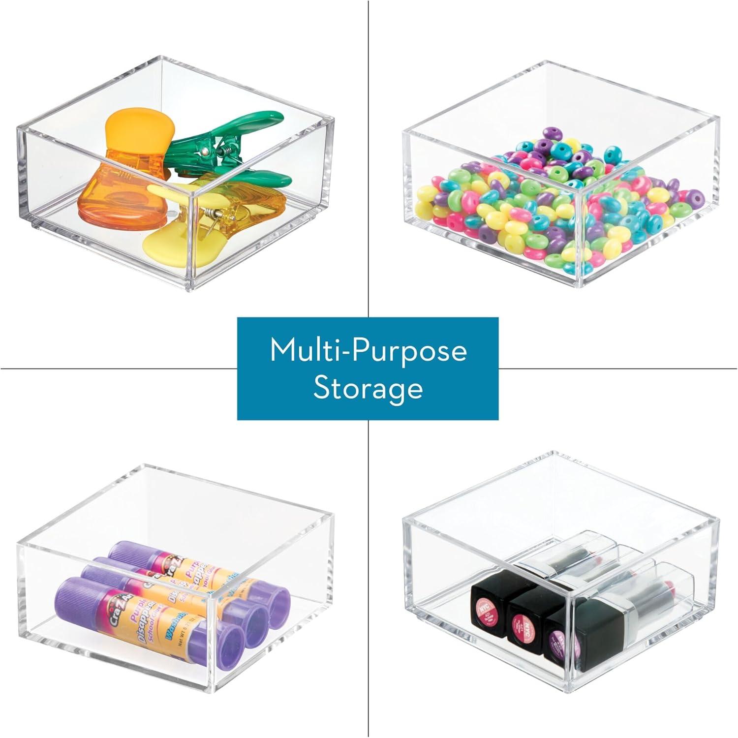 iDesign Clarity Plastic Drawer Organizer, Storage Container for Kitchen Gadgets, Corks, Sticky-Notes, Clips in Pantry, Cabinets, Countertops, 4" x 4" x 2" - Clear,X-Small