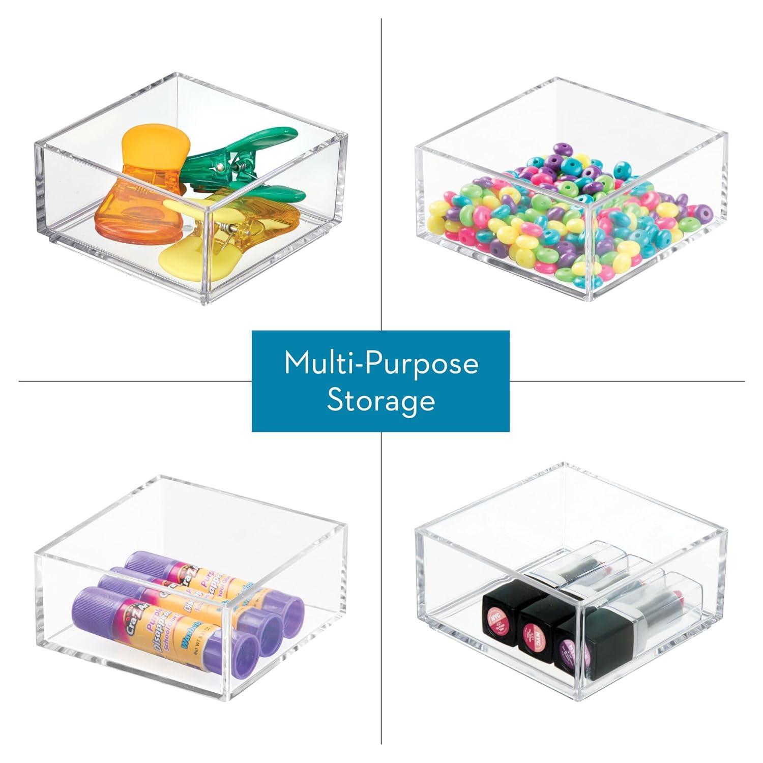 iDesign Clarity Plastic Drawer Organizer, Storage Container for Kitchen Gadgets, Corks, Sticky-Notes, Clips in Pantry, Cabinets, Countertops, 4" x 4" x 2" - Clear,X-Small