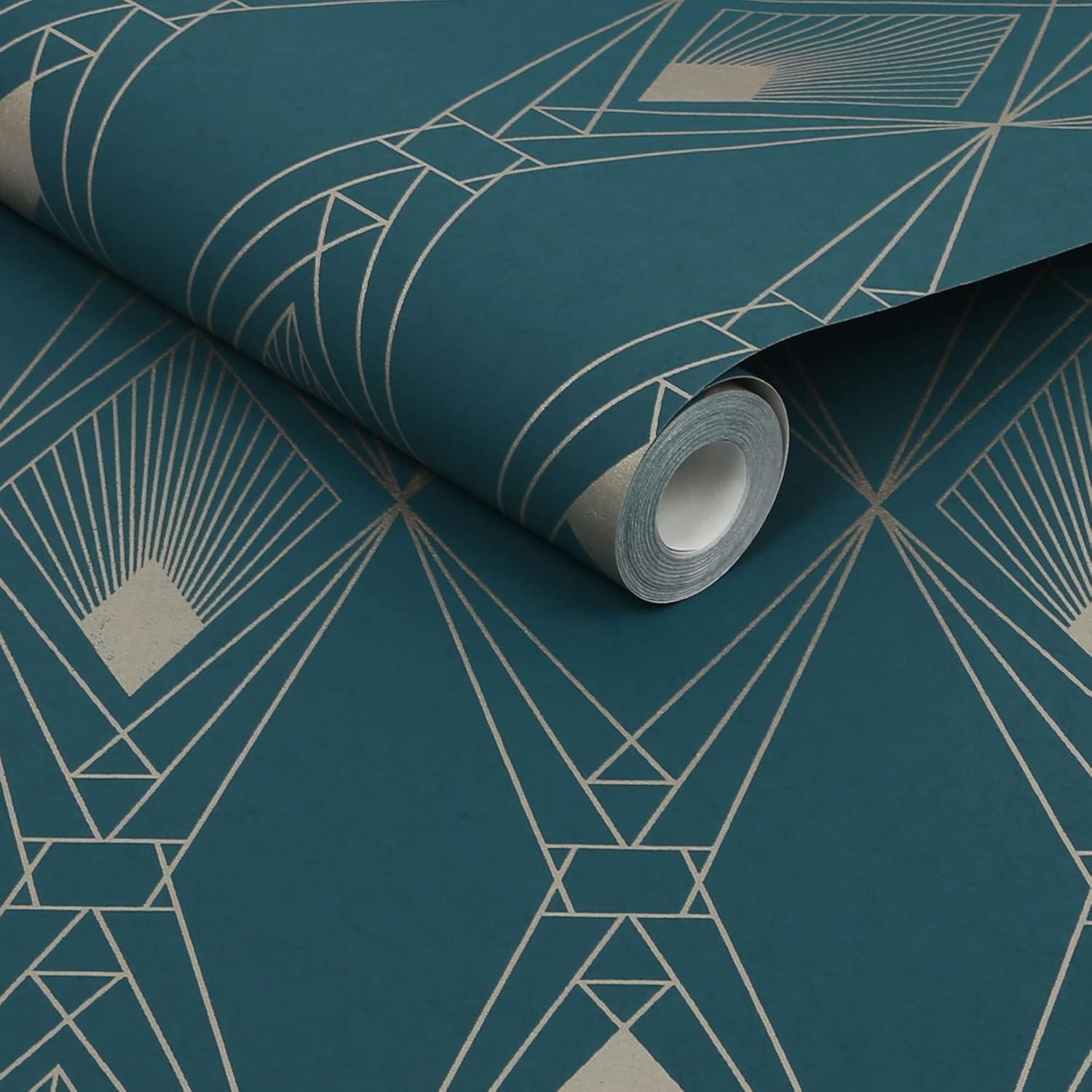 NEXT Deco Geometric Teal Wallpaper