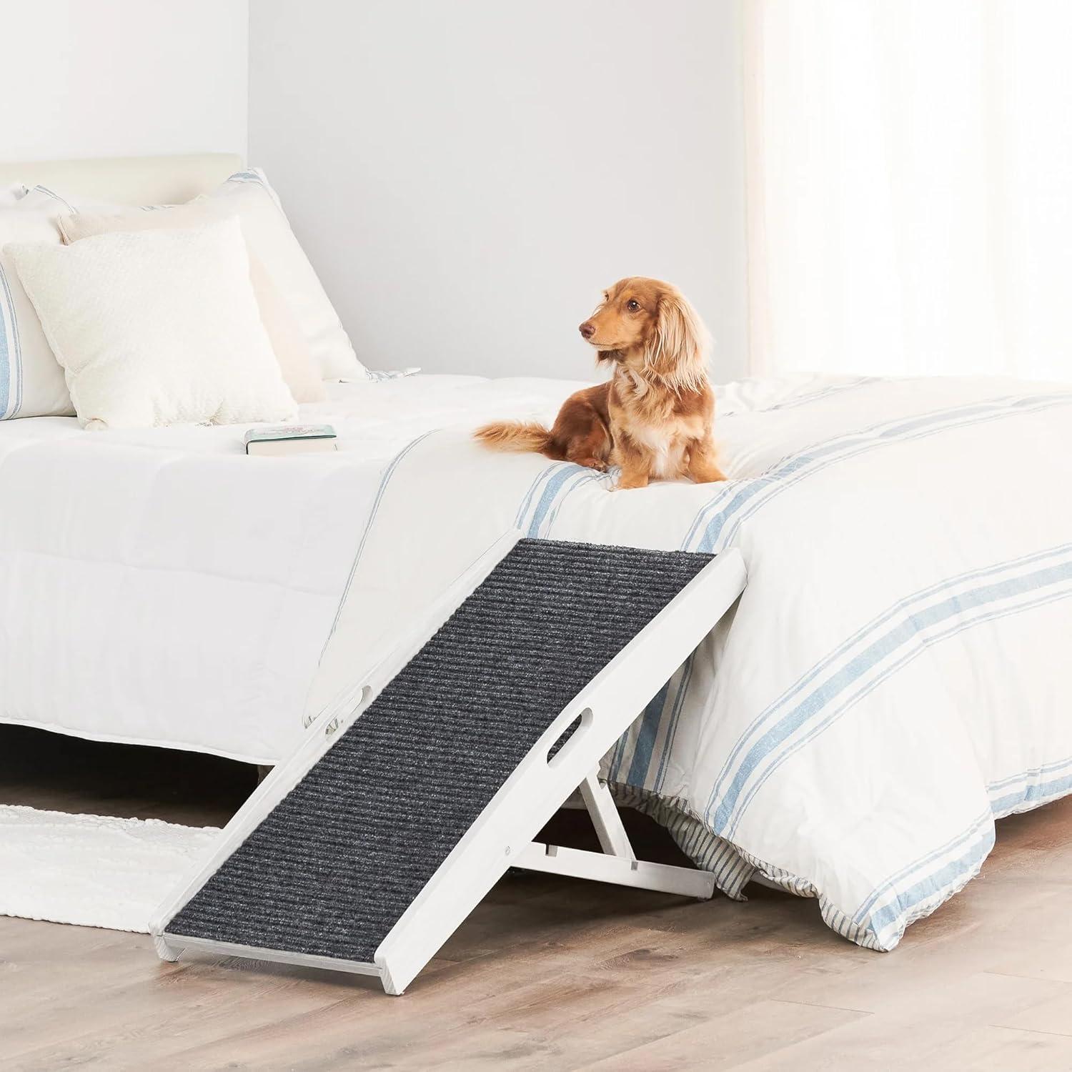 Carlson 39.5" Indoor Pet Ramp, White, Collapsible, Adjustable Height, Includes Handles, Non-Slip Carpet, and Rubber Feet.