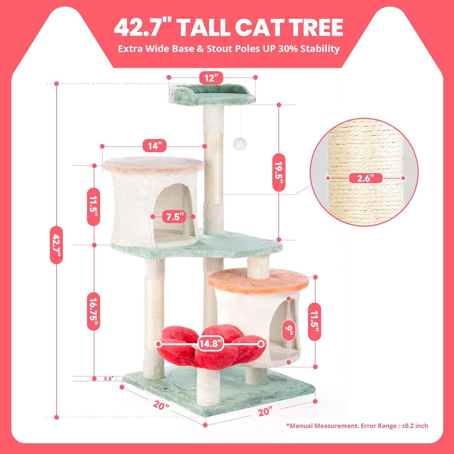 Tucker Murphy Pet™ 42.7In Flower Cat Tree Tower Condo Furniture Apartment Plush Habitat Kitten Amusement Platform With Scratch Posts Toy Ball Pet House Play (Medium 42.7" H)