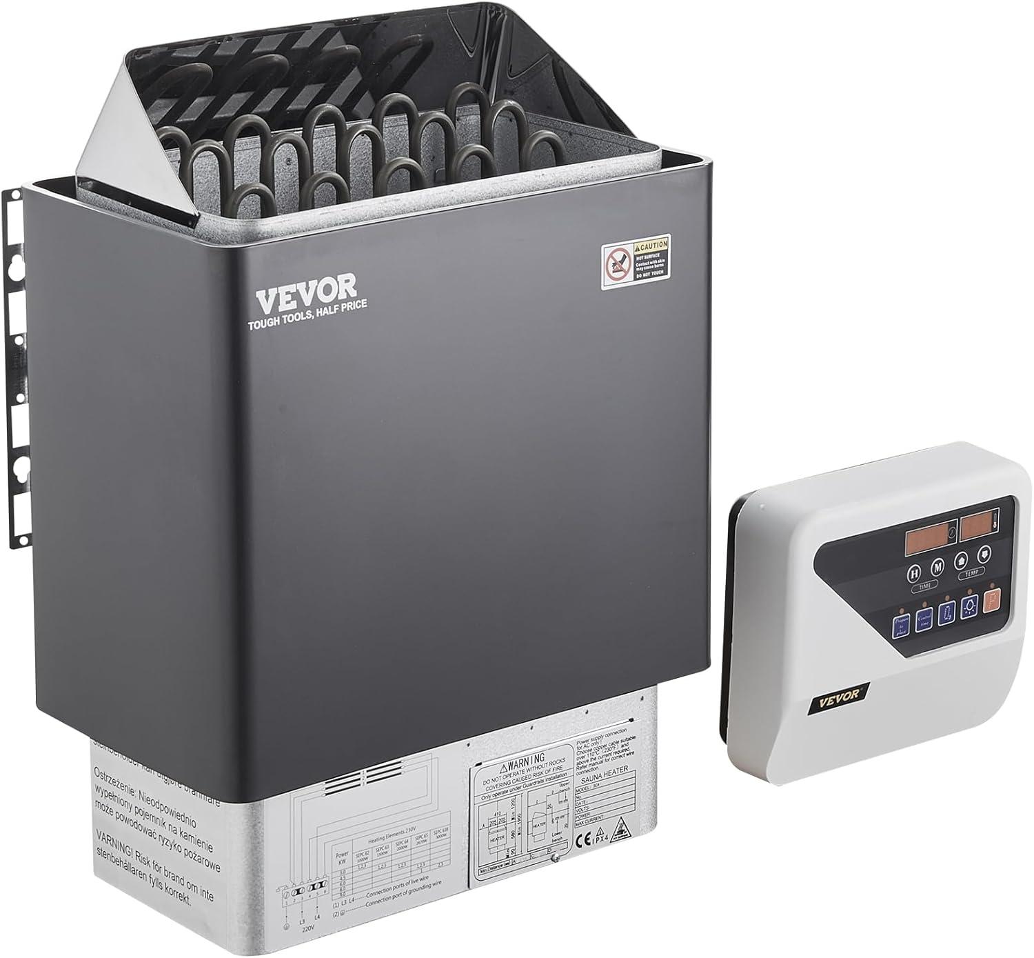 VEVOR 9KW Black and Silver Electric Sauna Heater with Digital Controller