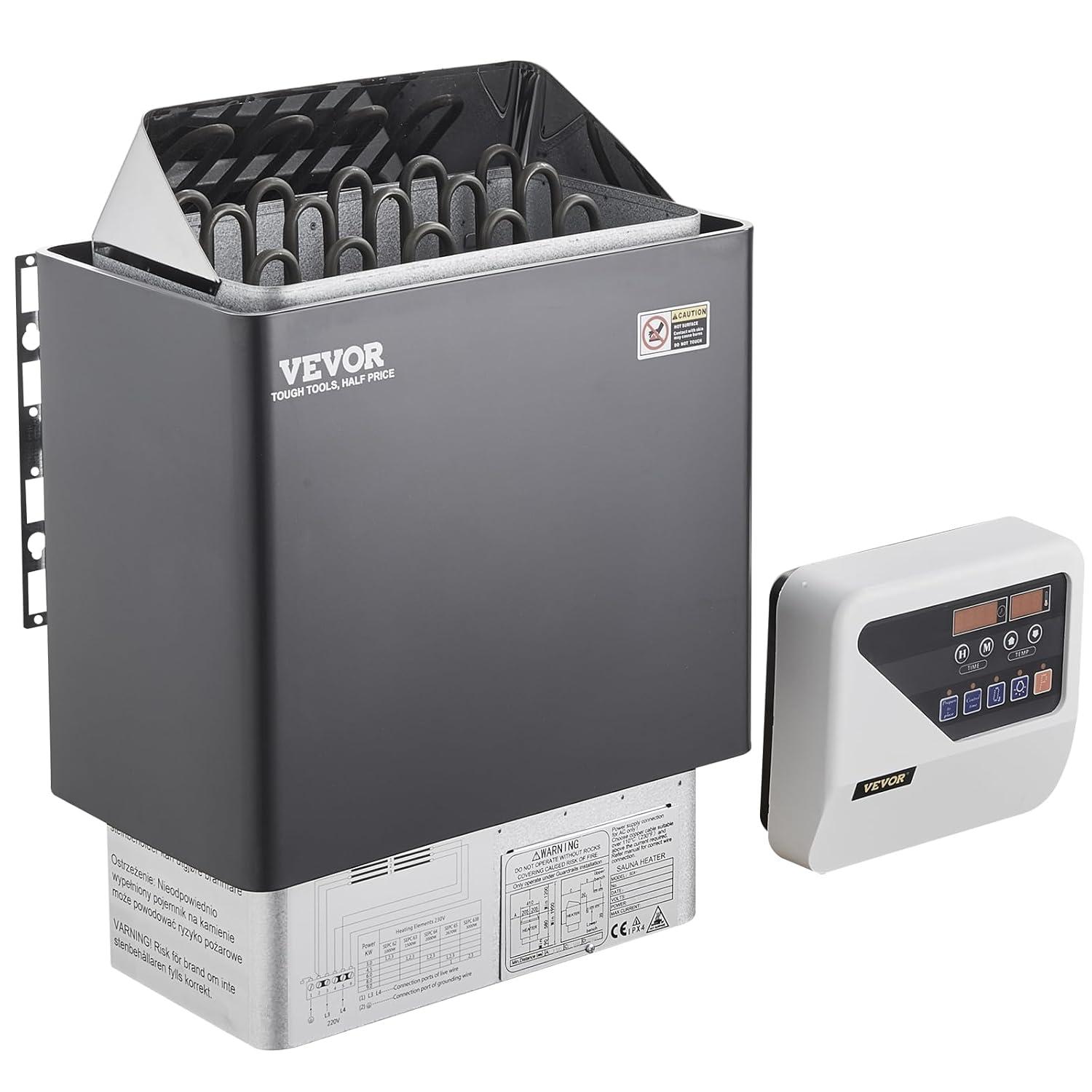 VEVOR Sauna Heater, 9KW 220V Electric Sauna Stove, Steam Bath Sauna Heater with External Digital Controller, 3h Timer & Adjustable Temp for Max. 317-459 Cubic Feet, Home Hotel Spa Shower FCC Certify