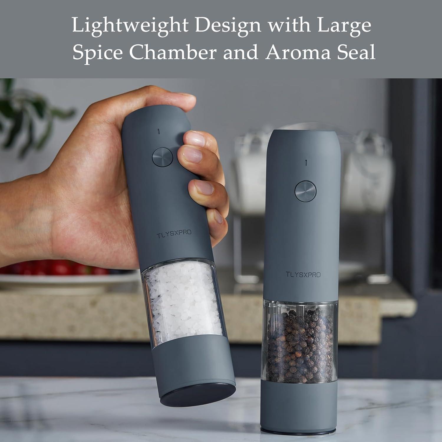 Blue-Grey Electric Automatic Pepper Grinder Set with LED Light