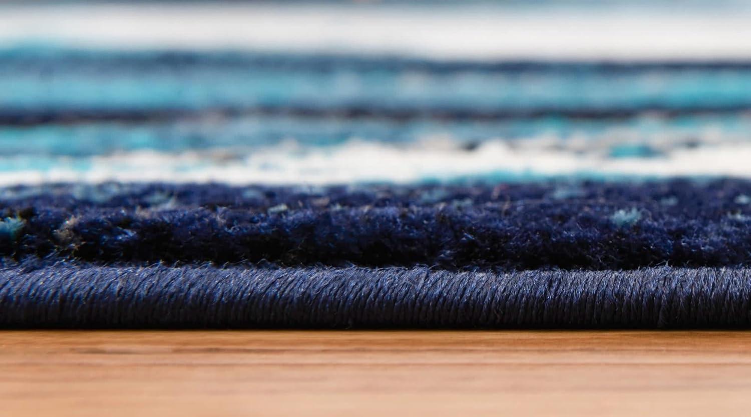 Navy Blue Abstract Rectangular Synthetic Indoor Rug, 7x10 ft