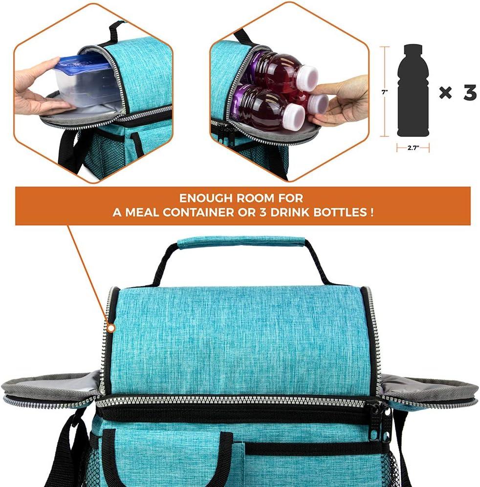 OPUX Insulated Dual Compartment Lunch Bag, Leakproof Soft Cooler Box Women Men Adult, Reusable Tote Pail Kids Boys Girls School (Heather Sea Blue)