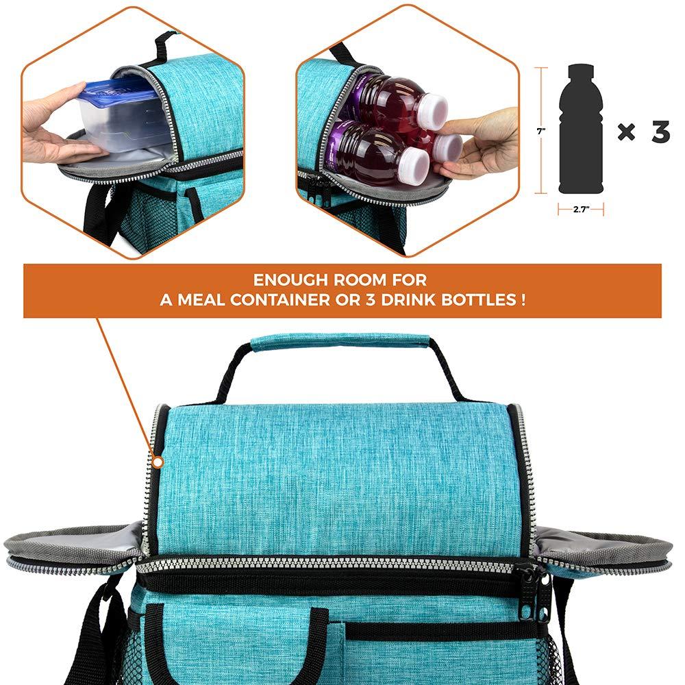 OPUX Insulated Dual Compartment Lunch Bag, Leakproof Soft Cooler Box Women Men Adult, Reusable Tote Pail Kids Boys Girls School (Heather Sea Blue)