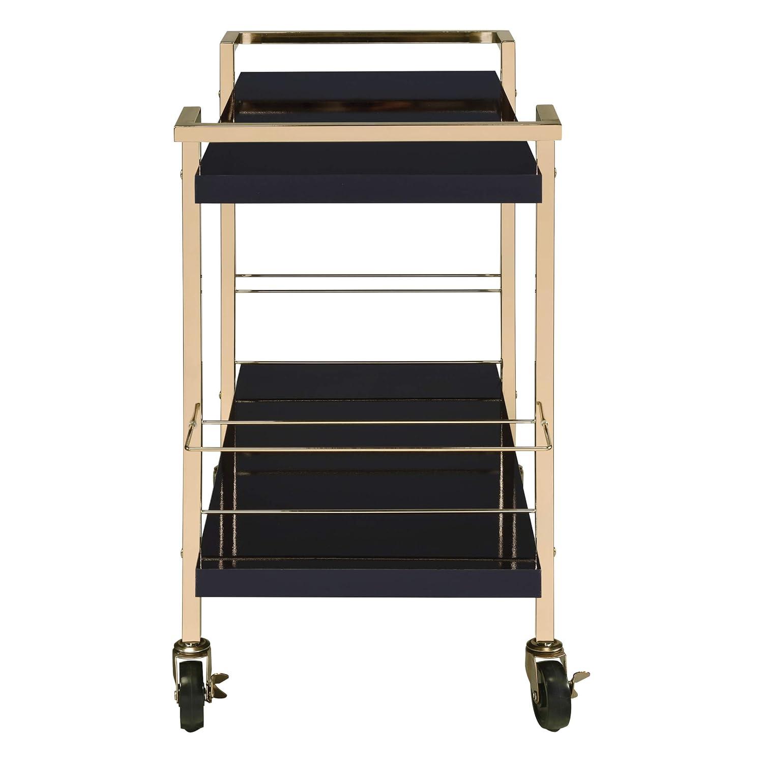 Alios Serving Cart in Black Metal and Gold Frame