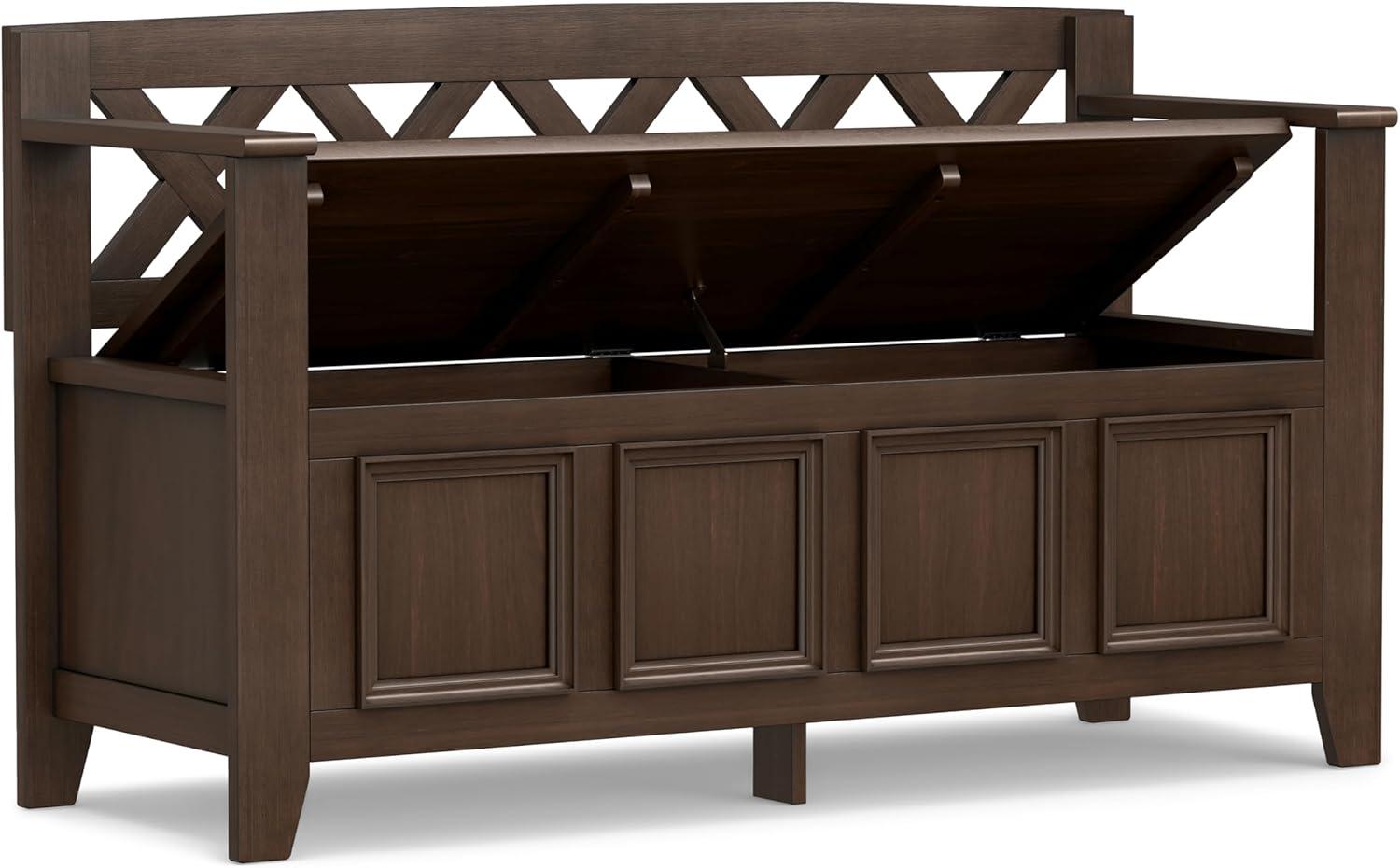 Simpli Home Amherst 48"W Solid Wood Entryway Storage Bench with Lift-Top Lid and Dual Compartments