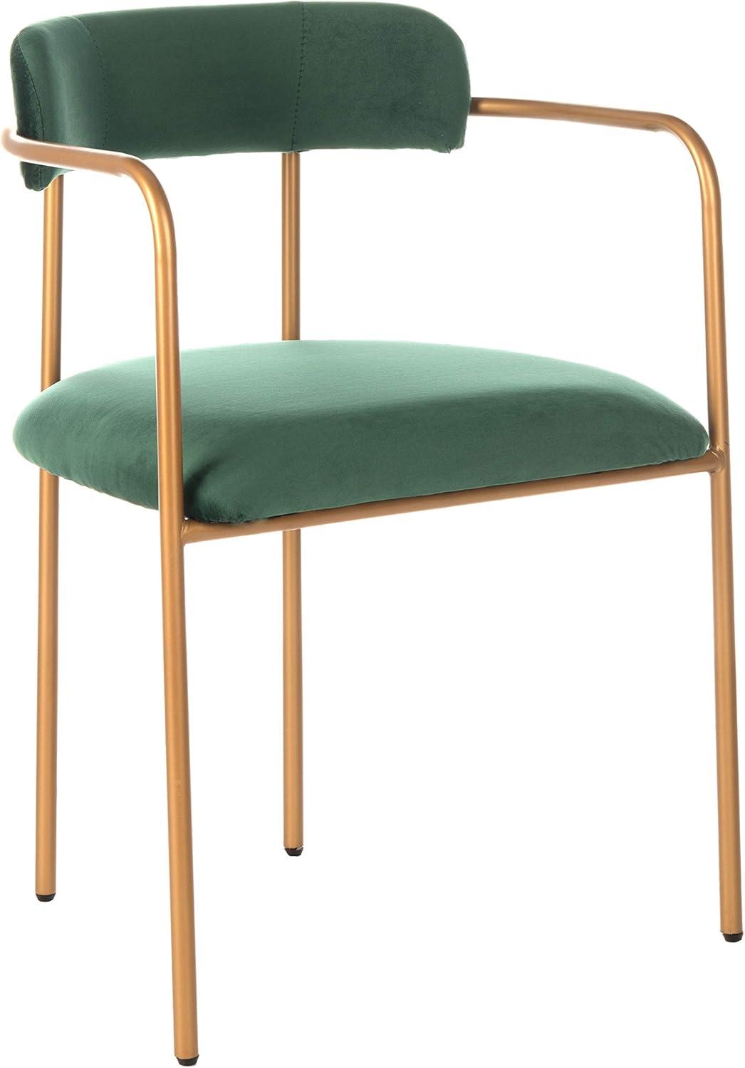 Malachite Green Velvet & Gold Metal Upholstered Side Chair