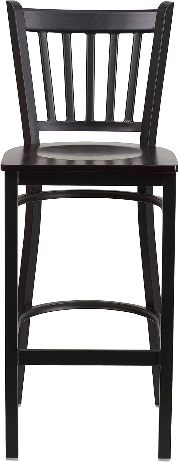 Flash Furniture HERCULES Series Black Vertical Back Metal Restaurant Barstool - Walnut Wood Seat