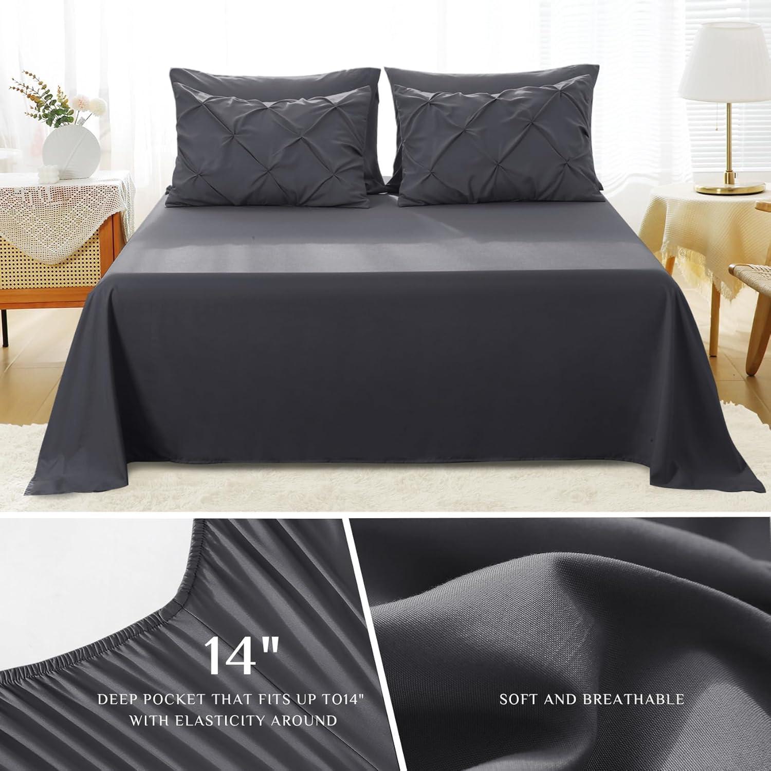 Dark Grey Pintuck Queen Bed in a Bag Set