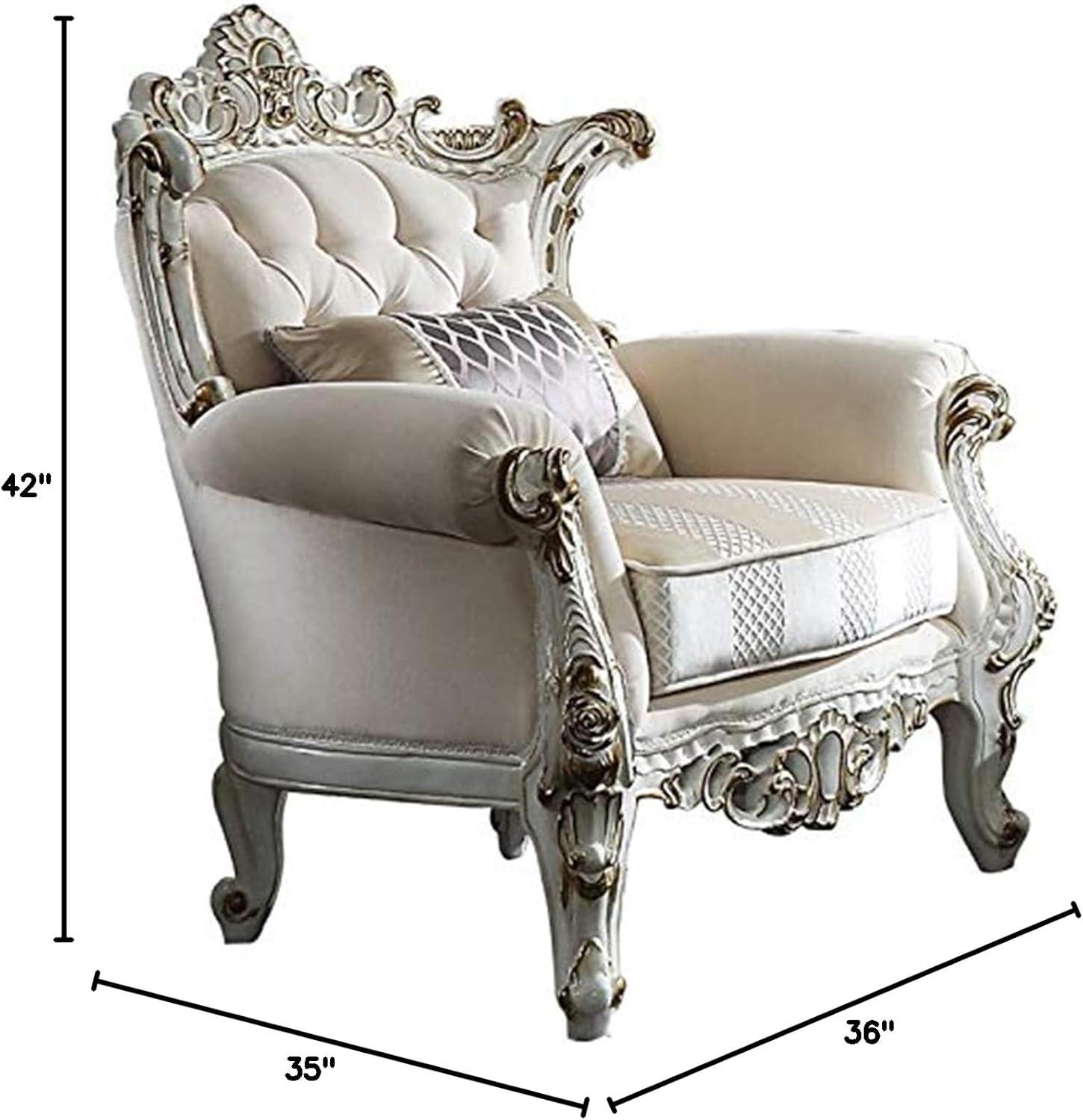 ACME Picardy II Chair with 1 Pillow in Fabric and Antique Pearl