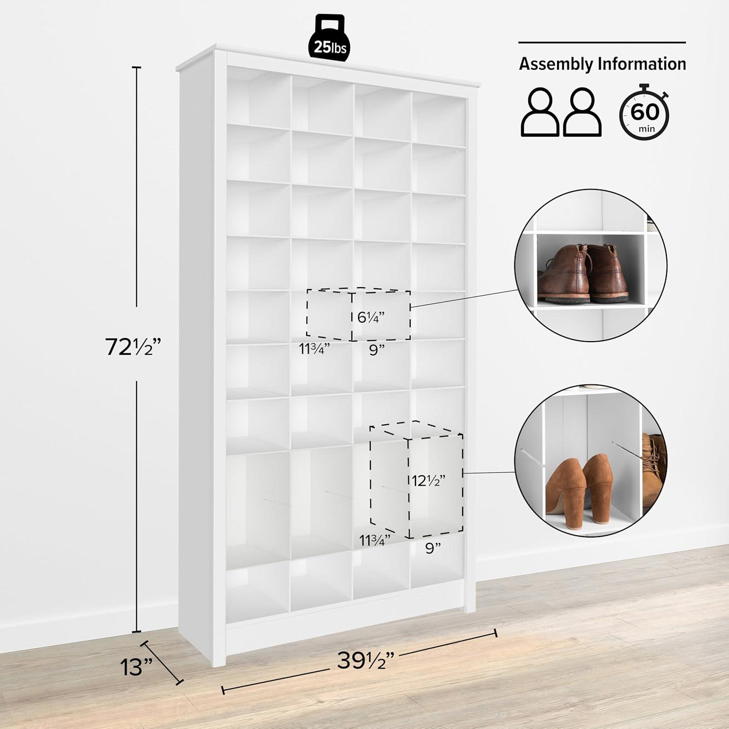 Prepac White Tall Storage Cabinet, Shoe Cabinet, Cube Storage Organizer with 40 Shoe Cubbies 13"D x 39.5" W x 72.5" H, WUSG-0011-1