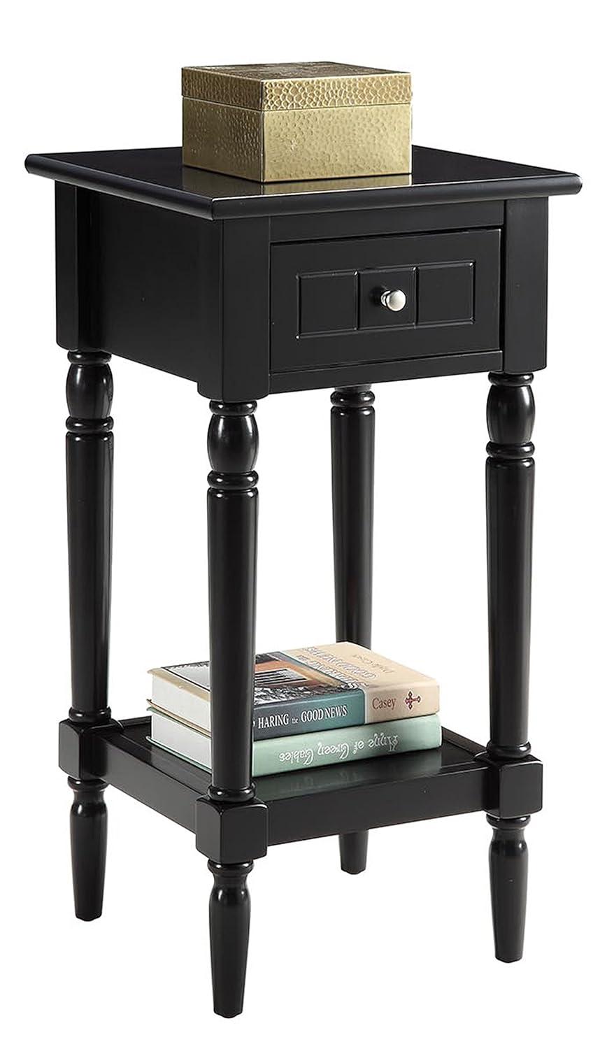 French Country Khloe 1 Drawer Accent Table with Shelf, Black