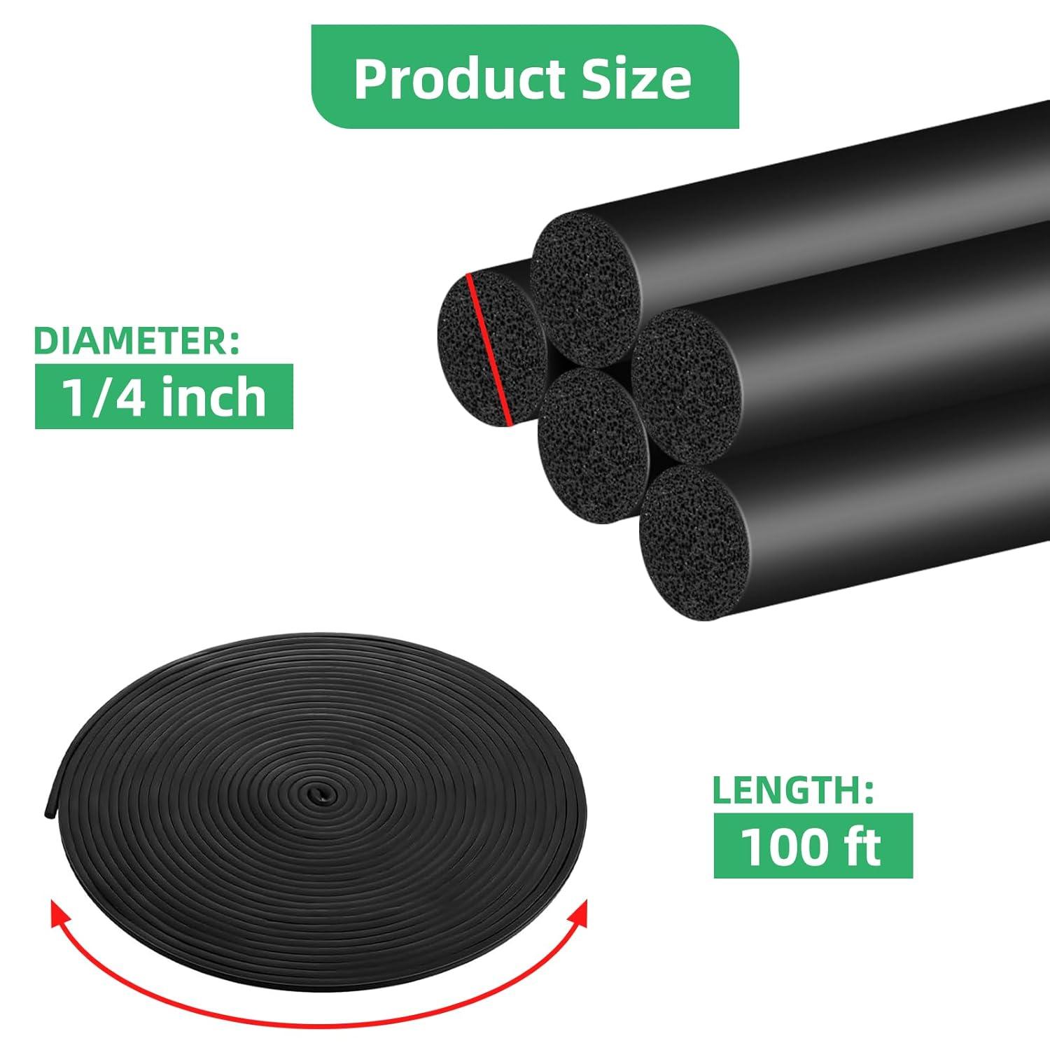 Frienda Backer Rod Foam Rubber Caulk Saver Concrete Expansion Joint Filler Weather Strip Seal for Gaps and Joints(Black, 1/4 Inch x 100 ft)