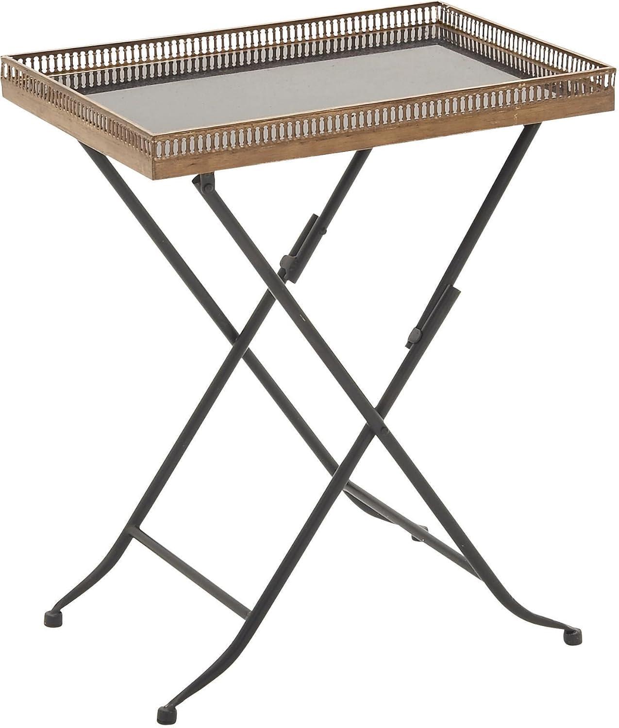 Traditional Folding Tray Table Gold - Olivia & May: Elegant Iron Frame, Marble Top, Indoor Use, Easy to Assemble