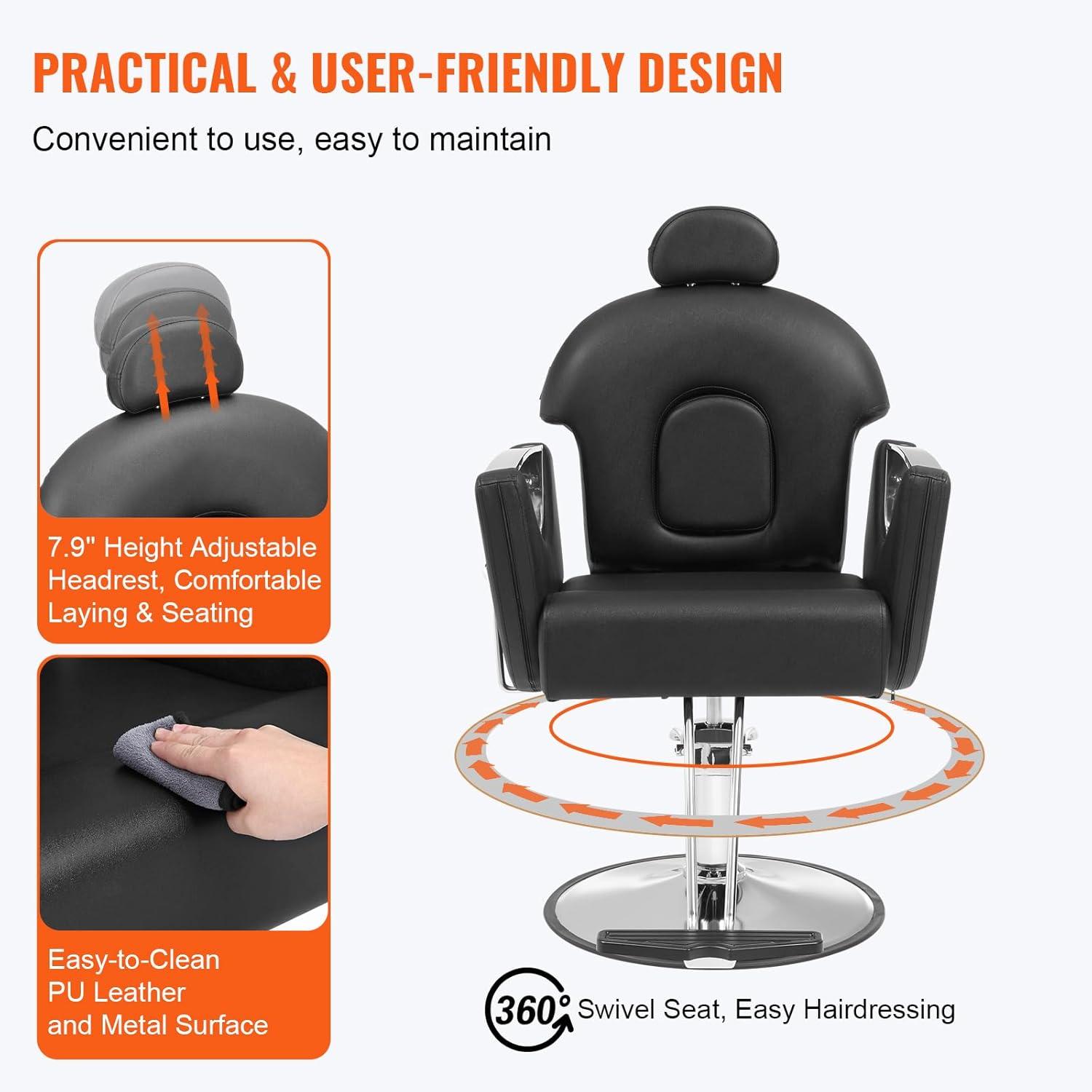 Salon Chair, Hydraulic Recliner Barber Chair for Hair Stylist, 360 Deg Swivel Reclining Salon Chair, Black - 330 lbs