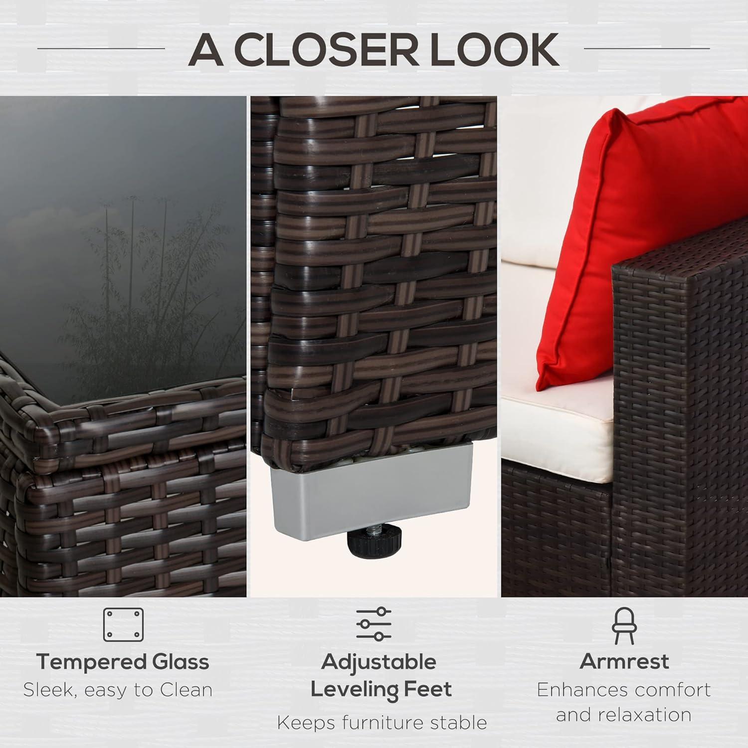 Outsunny 6 Pieces Outdoor PE Rattan Sofa Set, Sectional Conversation Wicker Patio Couch Furniture Set with Cushions and Coffee Table, White