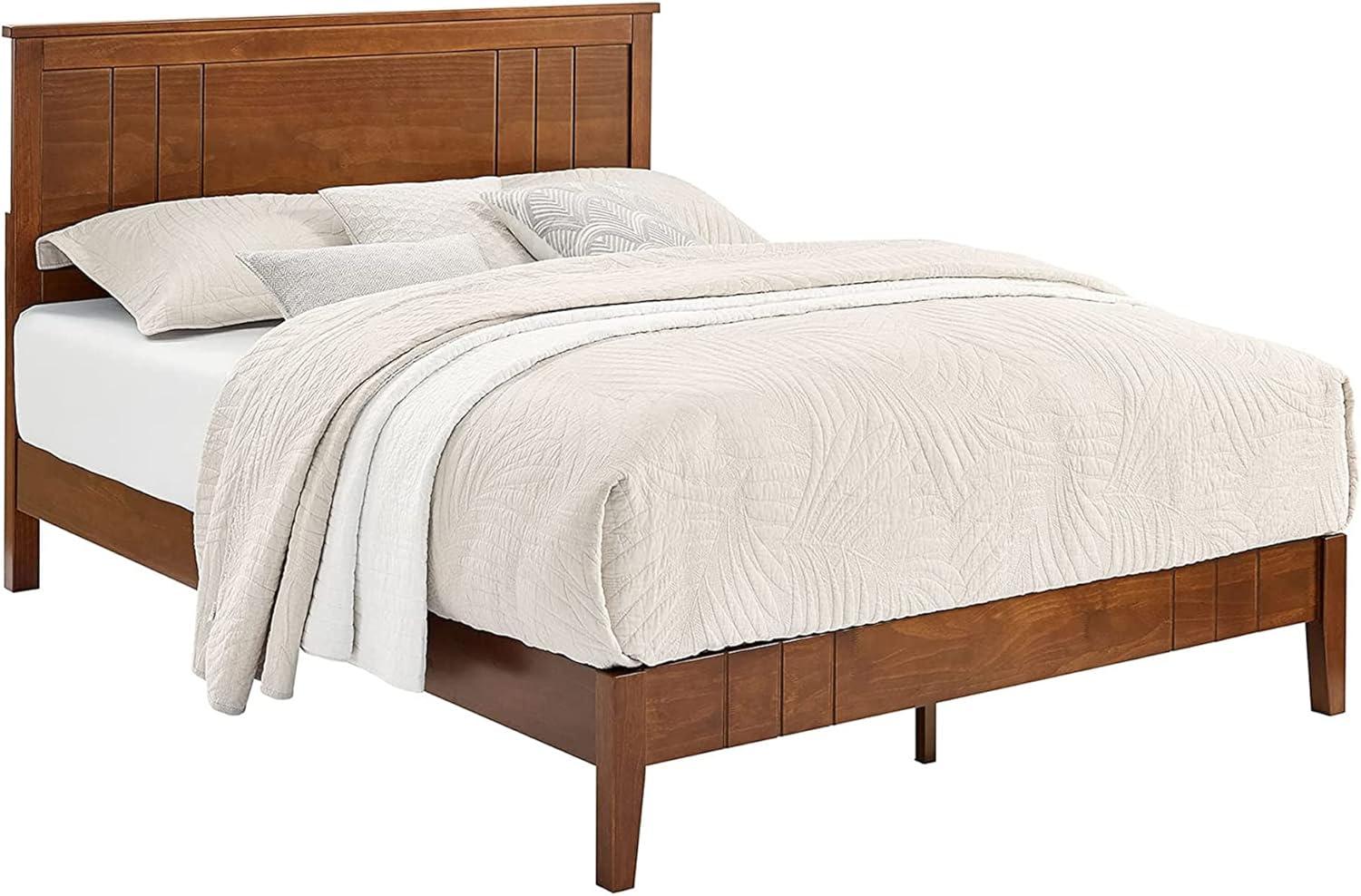 MUSEHOMEINC BF1007WK 12 Inch Tall Easy Assembly Solid Pinewood Mid Century Platform Bed with Headboard and Slat Supports, No Box Spring Needed, King