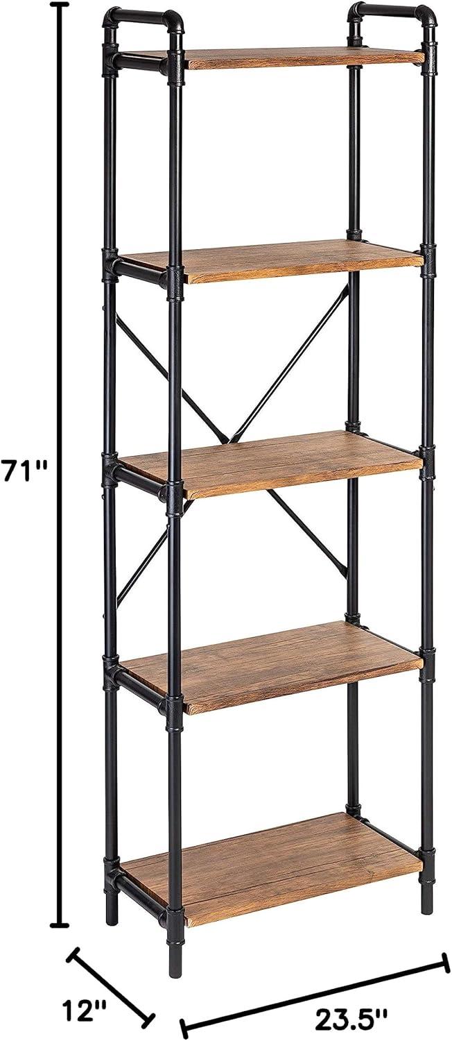 Honey-Can-Do Steel and MDF 5-Tier Industrial Bookcase, Rustic/Black