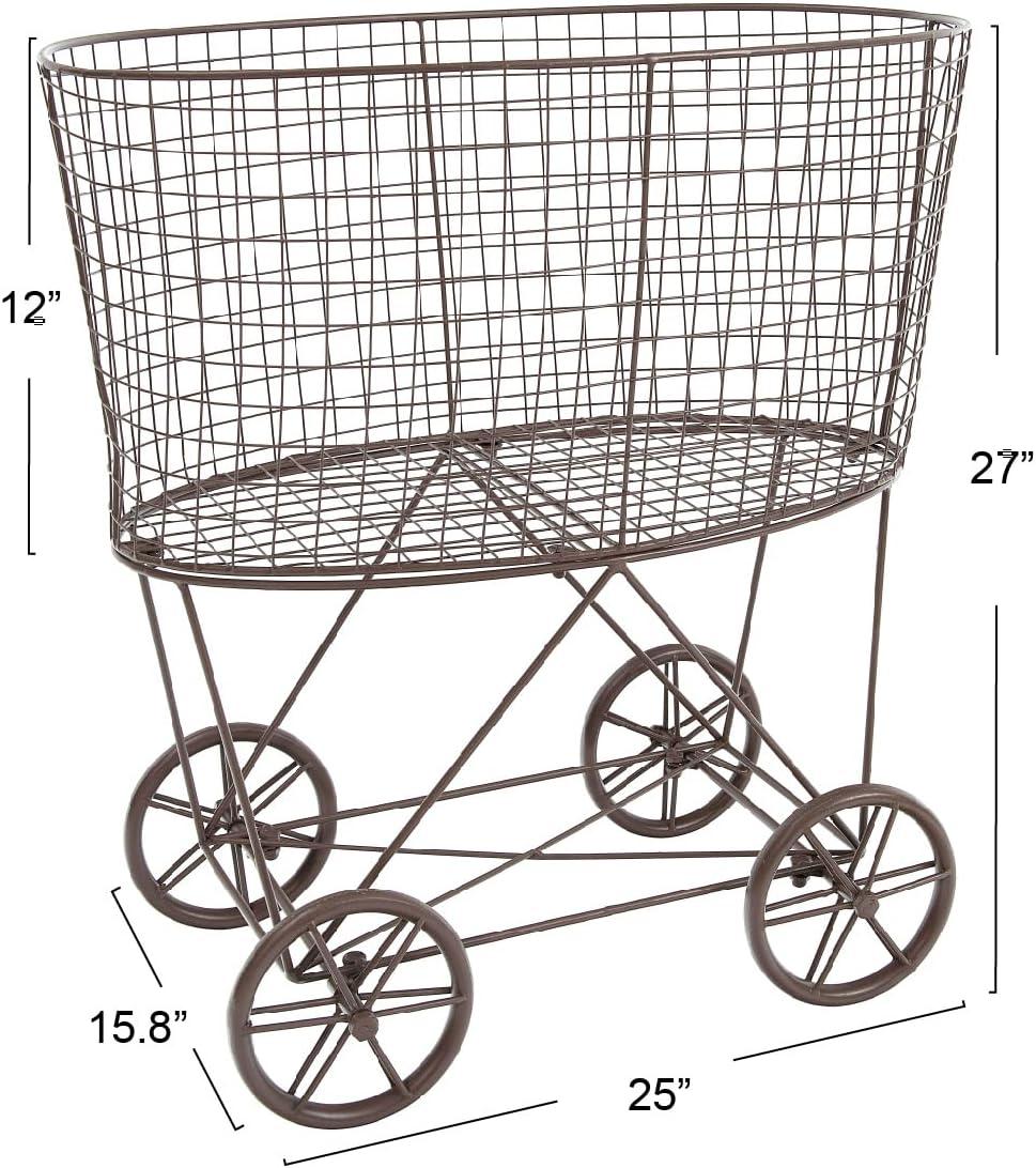 Woven Paths Vintage Laundry Basket with Wheels, Brown