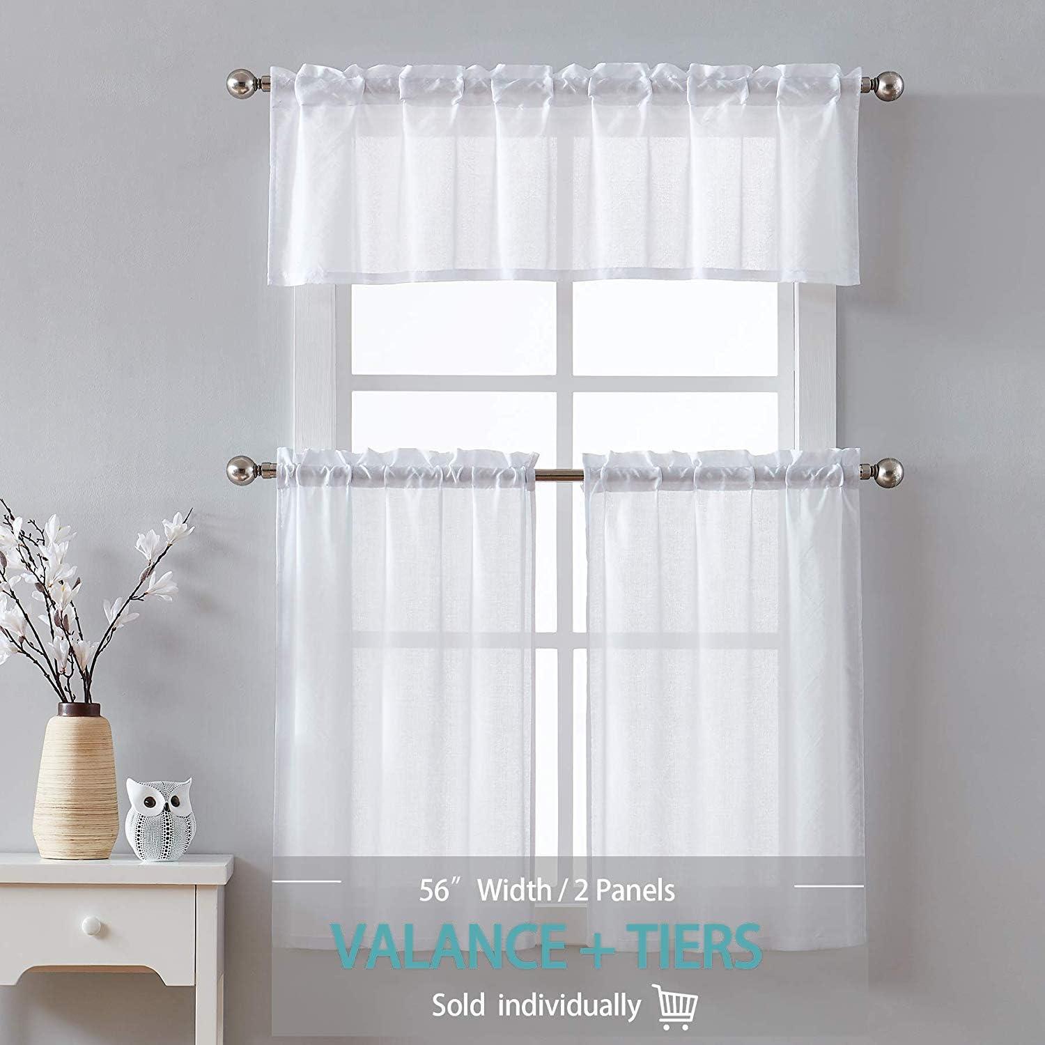 Cozynight White Sheer Tier Curtains 24 inch Length Linen Curtain Sheer Curtain Transparent Half Window Curtains Kitchen Tiers Bathroom Small Curtains Cafe Curtains Light Filtering Rod Pocket 2 Panels