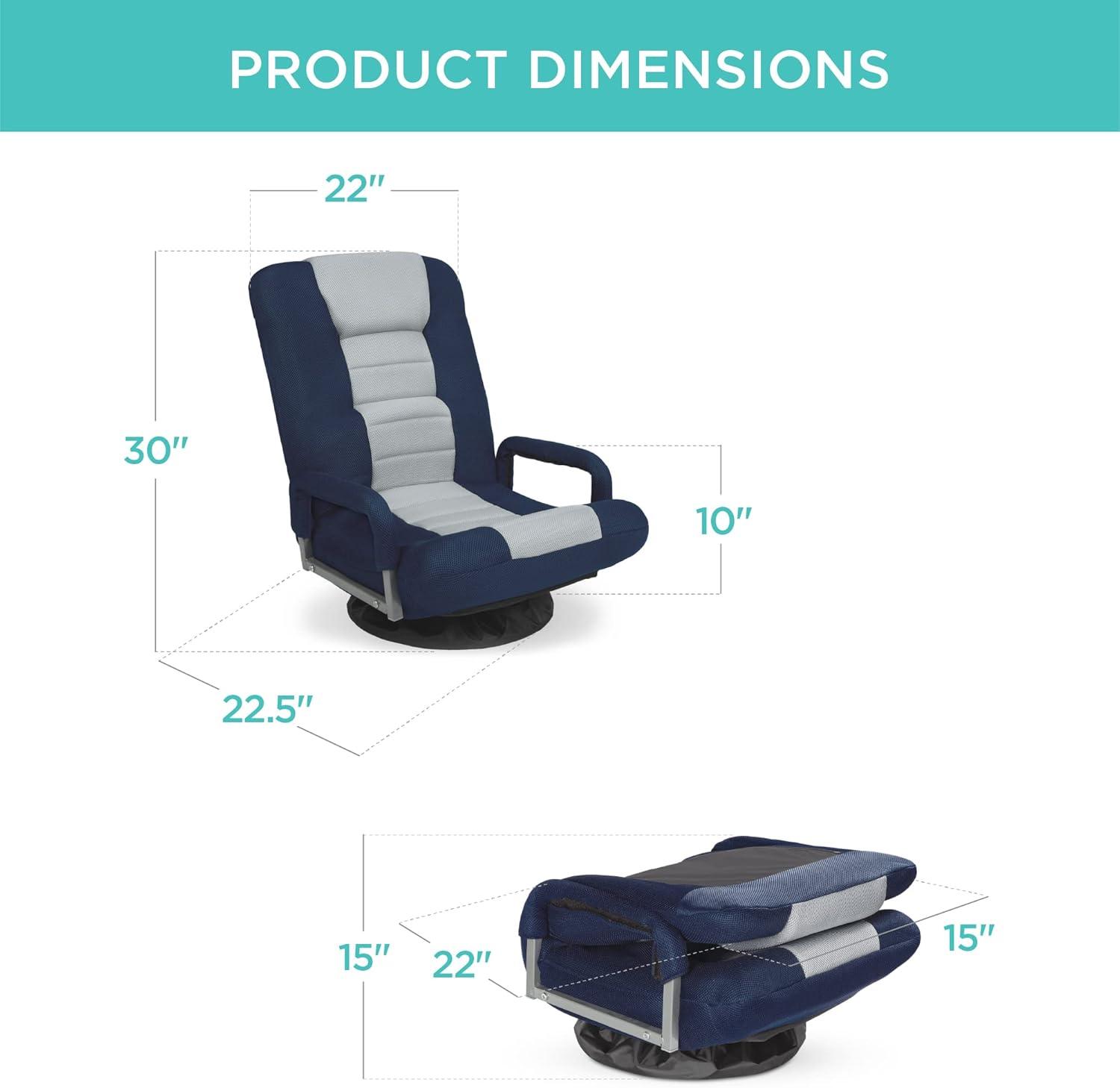 Best Choice Products 360-Degree Swivel Gaming Floor Chair w/ Armrest Handles, Foldable Adjustable Backrest - Blue/Gray