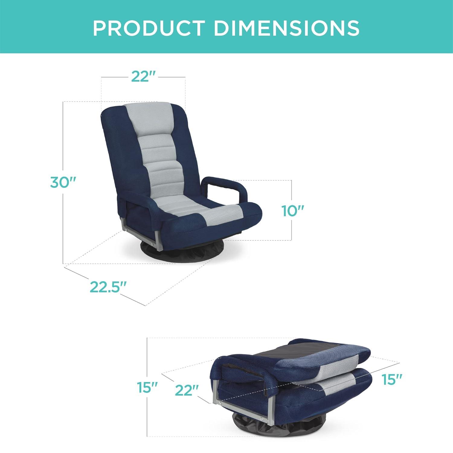 Best Choice Products 360-Degree Swivel Gaming Floor Chair w/ Armrest Handles, Foldable Adjustable Backrest - Blue/Gray