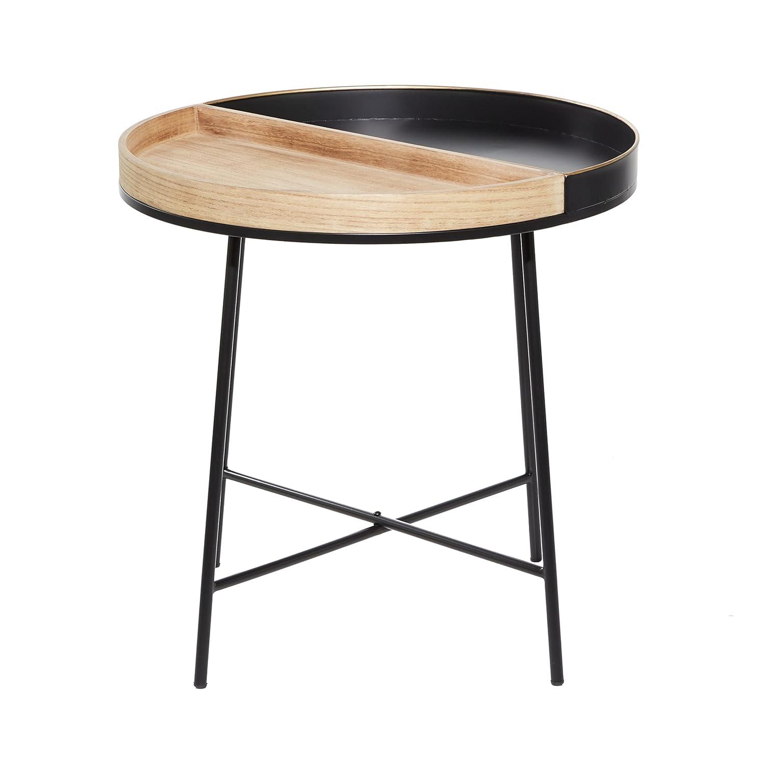 Olivia & May Contemporary Metal and Wood Accent Table Medium Black: Round Side, No Assembly Required