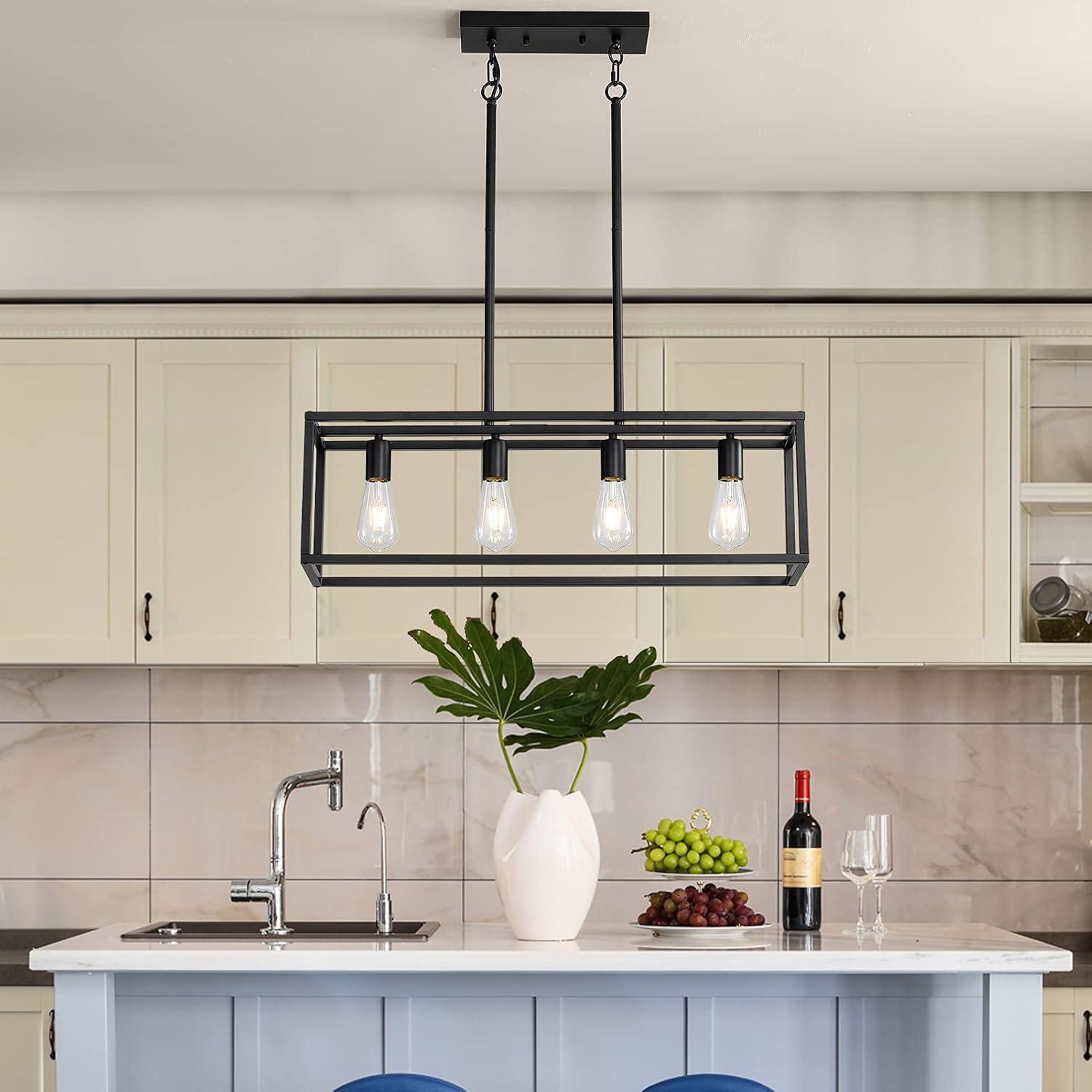 Black Metal 4-Light Cage Kitchen Island Pendant