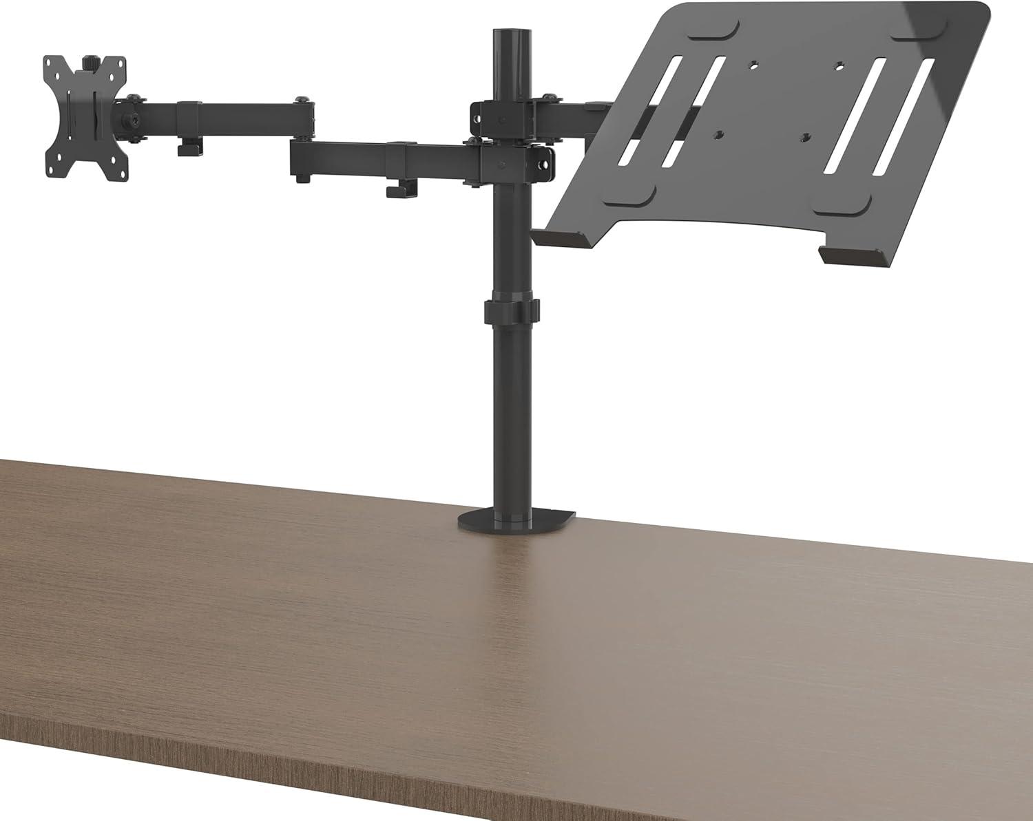 Stand Up Desk Store Convertible Clamp-On Laptop and Monitor Stand / Dual Monitor Mount (Black, 13" to 32" Monitor, up to a 17" Laptop)