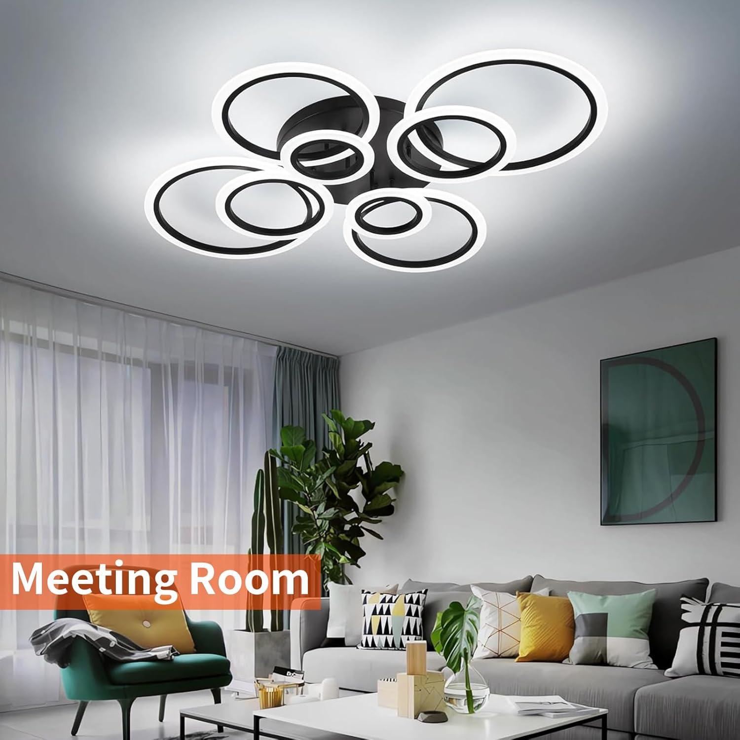 Modern Ceiling Light, 41.3'' Dimmable LED Black Flush Mount Ceiling Lights with Remote Acrylic Round Ceiling Lamp Fixture for Low Ceiling Bedroom Living Room Dining Room, 108W