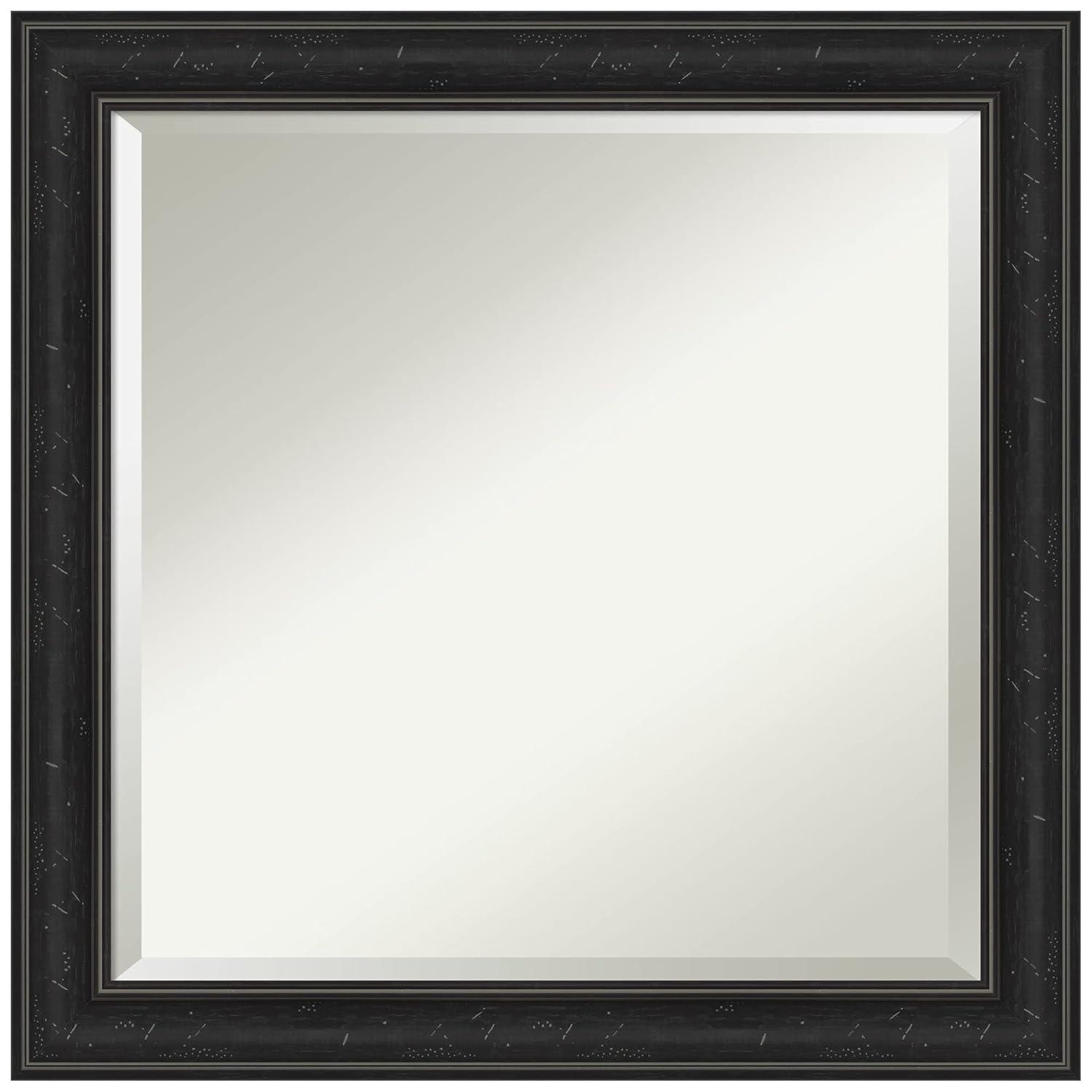 Amanti Art Beveled Bathroom Wall Mirror - Shipwreck Black Narrow Frame Outer Size: 24 x 24 in