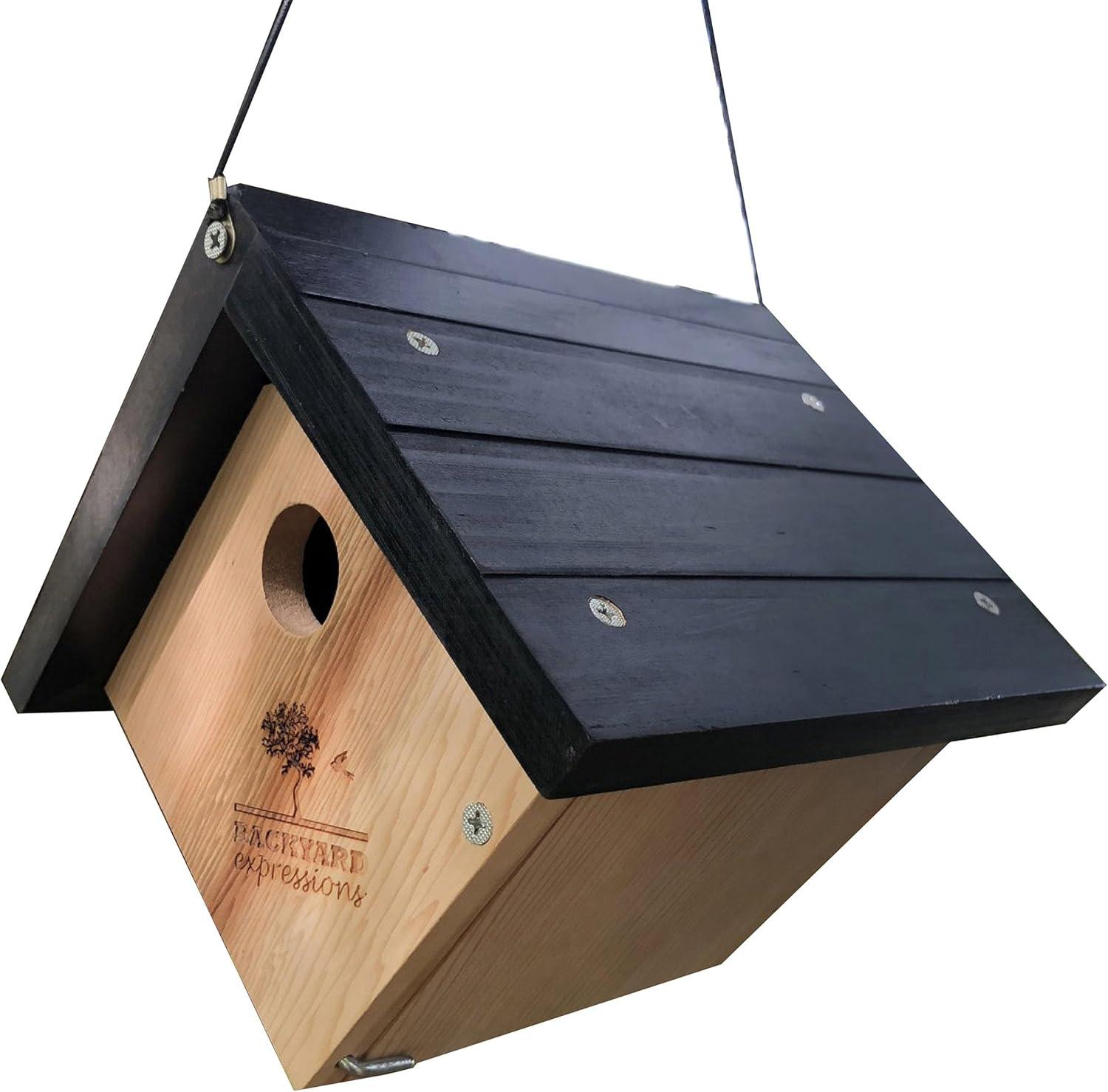 Natural Cedar Triangle Bird House with Black Roof, 8" x 8" x 12"