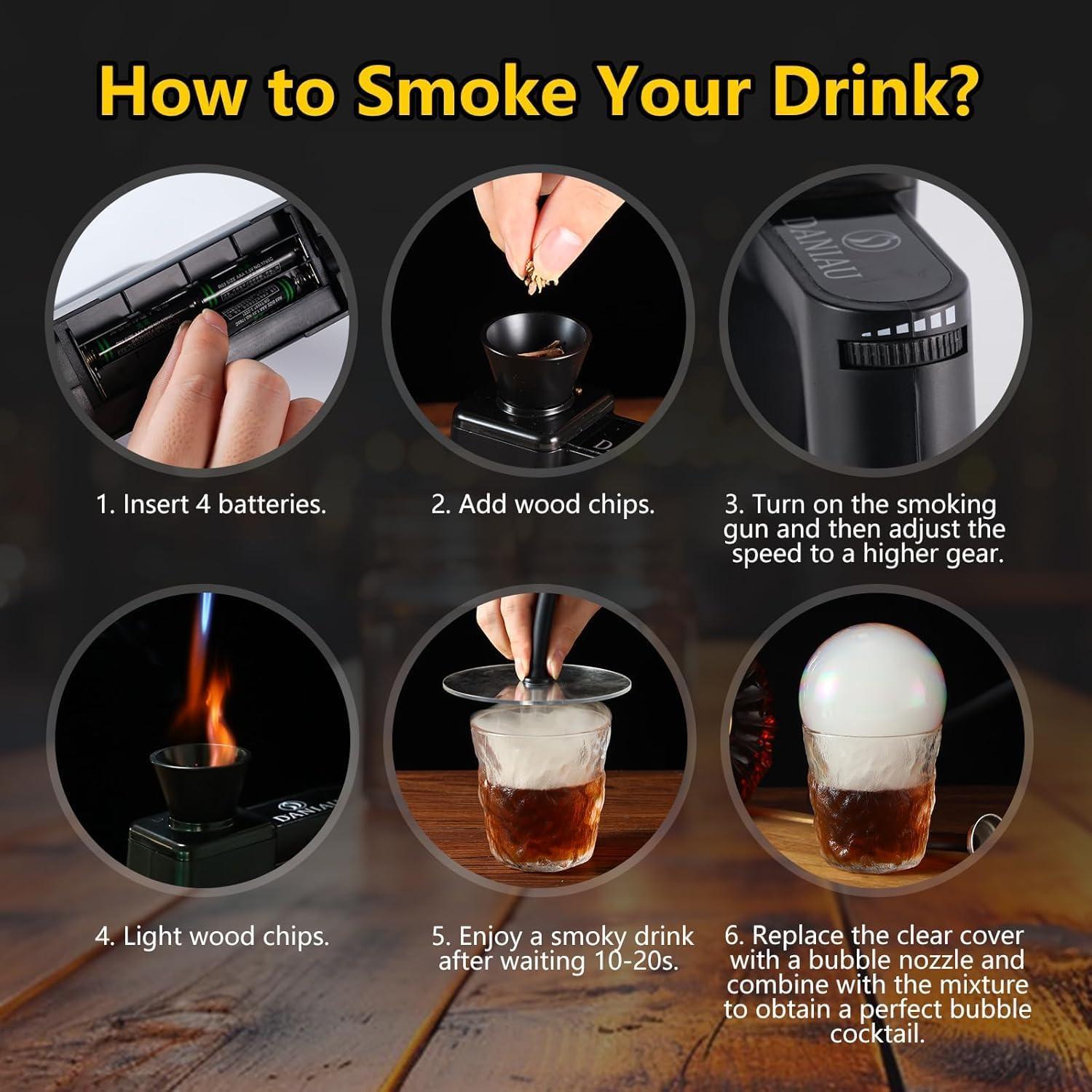 Black Electric Handheld Cocktail Smoker Kit with Wood Chips