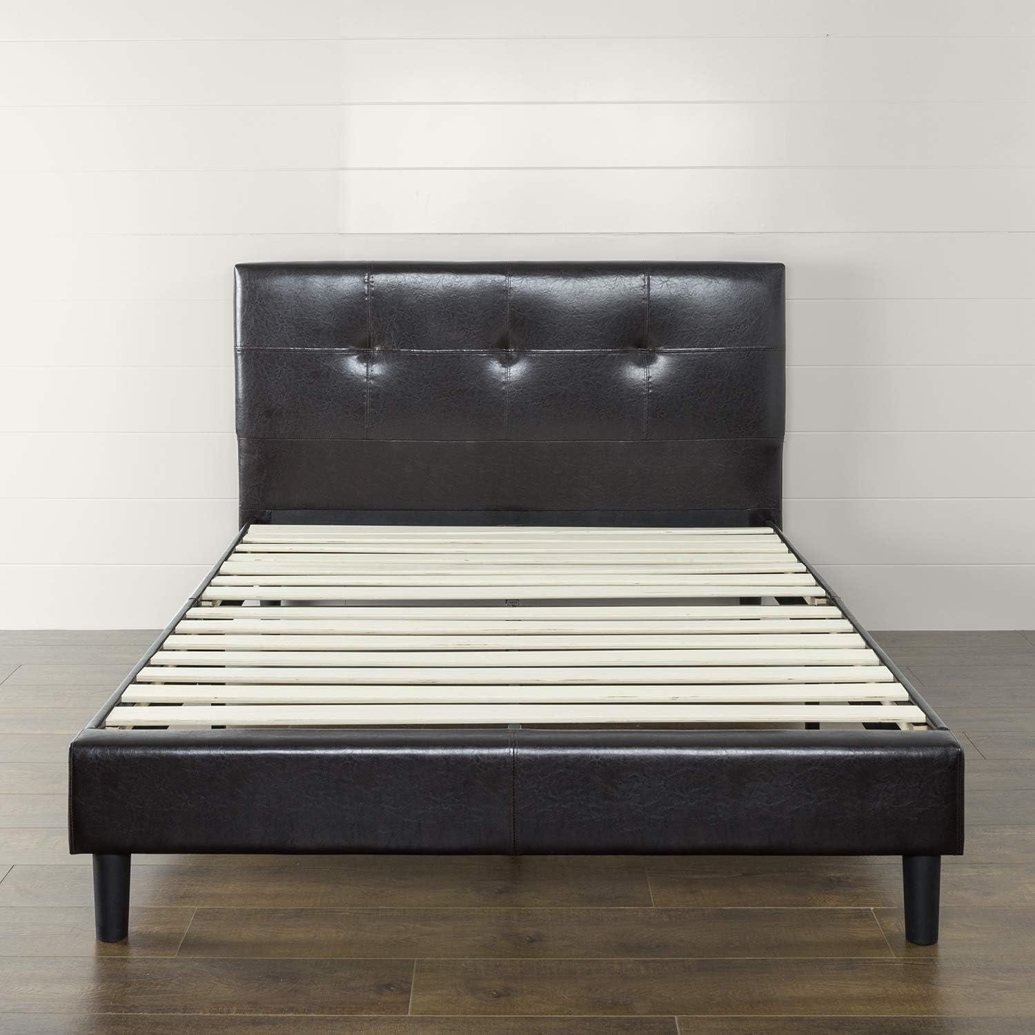 Full Espresso Faux Leather Tufted Upholstered Platform Bed Frame