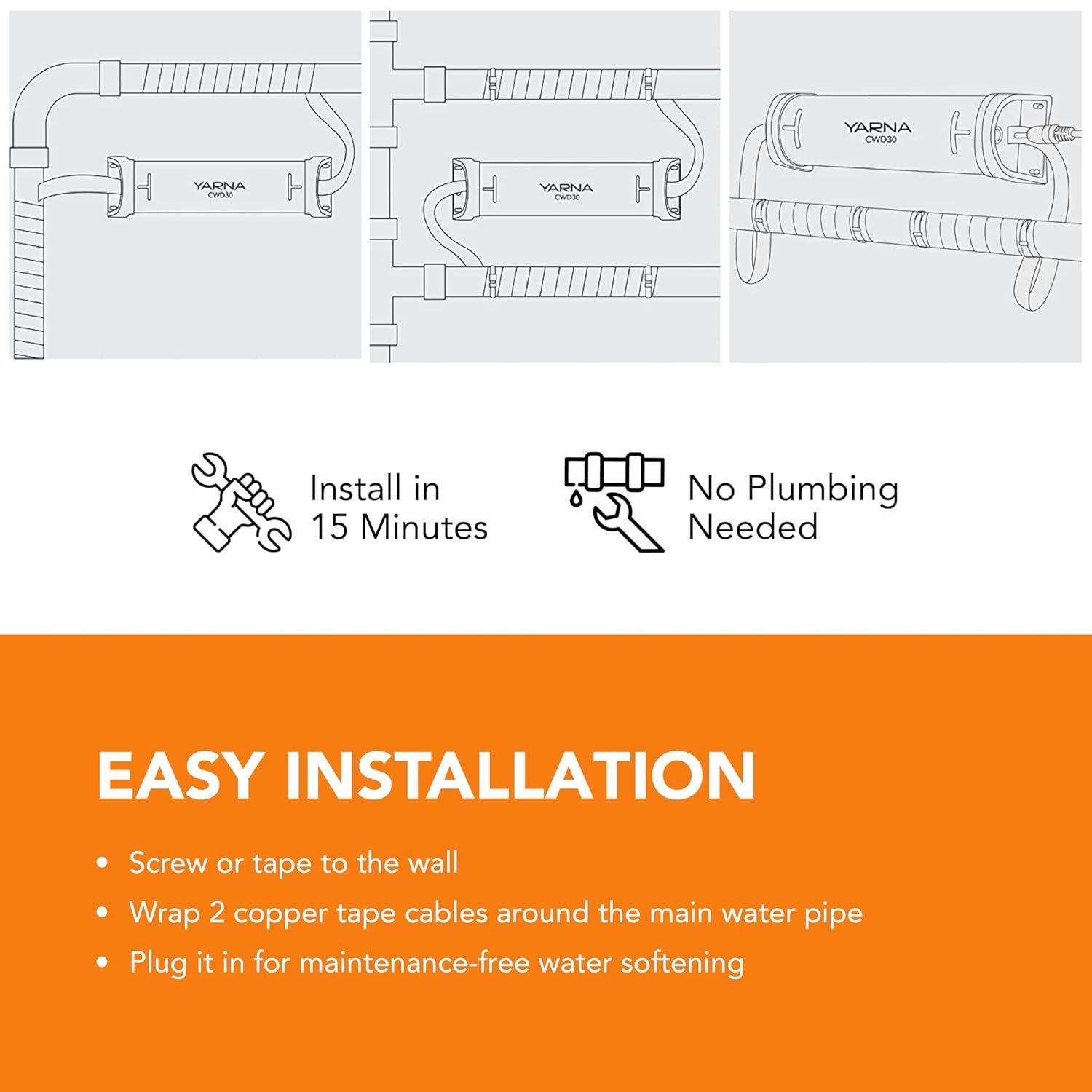Capacitive Electronic Water Descaler System - Alternative Water Softener Salt Free for Whole House, Reduces the effects of Limescale and Rust formation [CWD24, Max 1" Pipe]