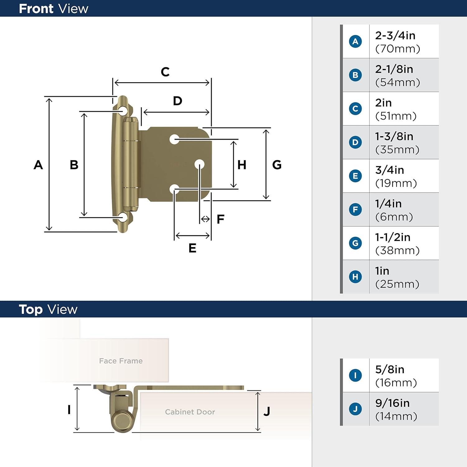 Golden Champagne Variable Overlay Self-Closing Cabinet Hinge