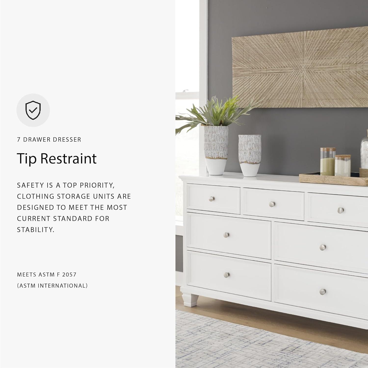 White Transitional 7-Drawer Dresser with Mirror