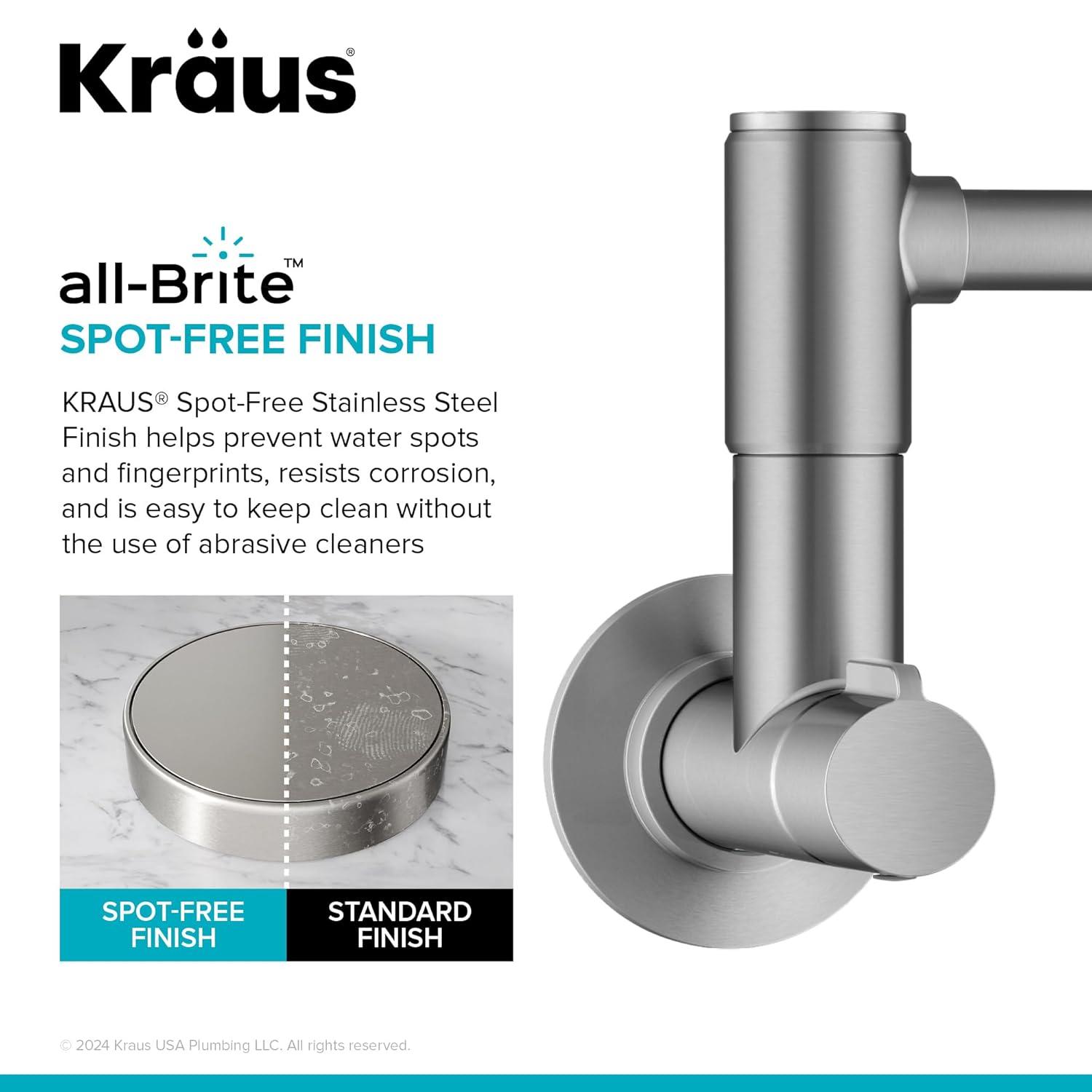 KRAUS Bolden 2 Handle Pot Filler Faucet With Retractable Arm, Wall Mount Kitchen Faucet, Pot Filler For Over Stove