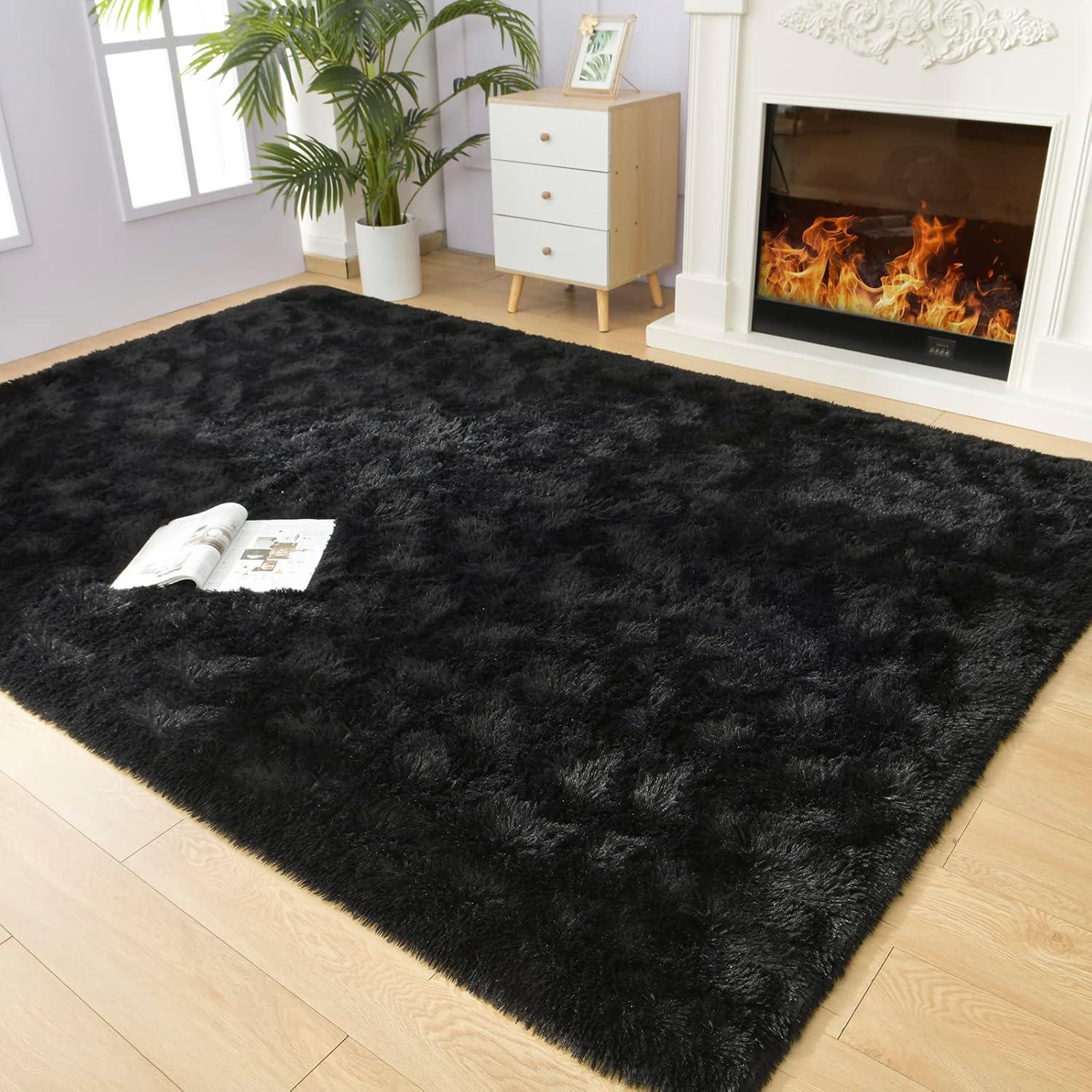 Bailu Fluffy Black Rug for Living Room,5x8 Area Rugs,Thick Plush Shag Rug,Shaggy Rugs for Bedroom,Big Fuzzy Carpet,Comfy Kids Rugs,Large Living Room Rugs,Living Room Decor