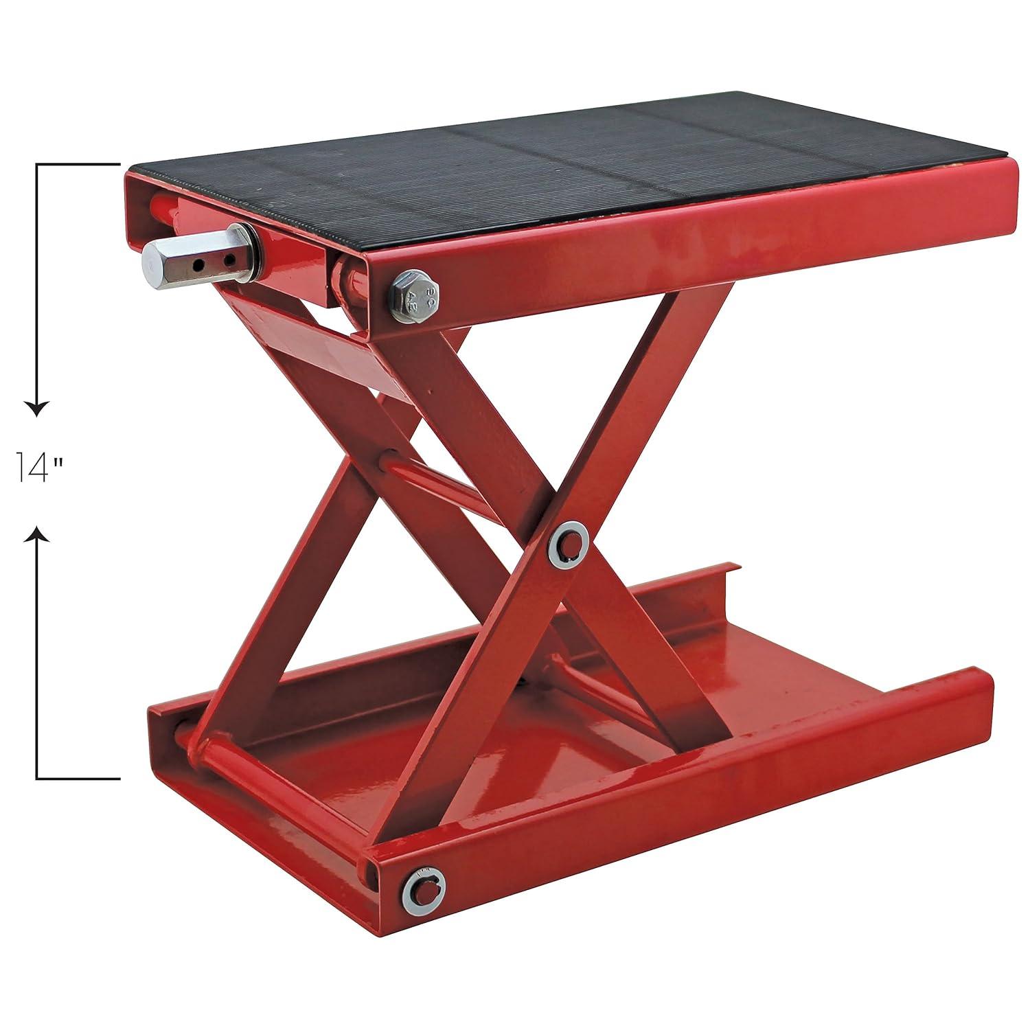 Extreme Max 5001.5044 1100 lb. Motorcycle Scissor Jack for Repair and Maintenance - Wide Non-Slip Padded Deck (9" x 15-1/8")