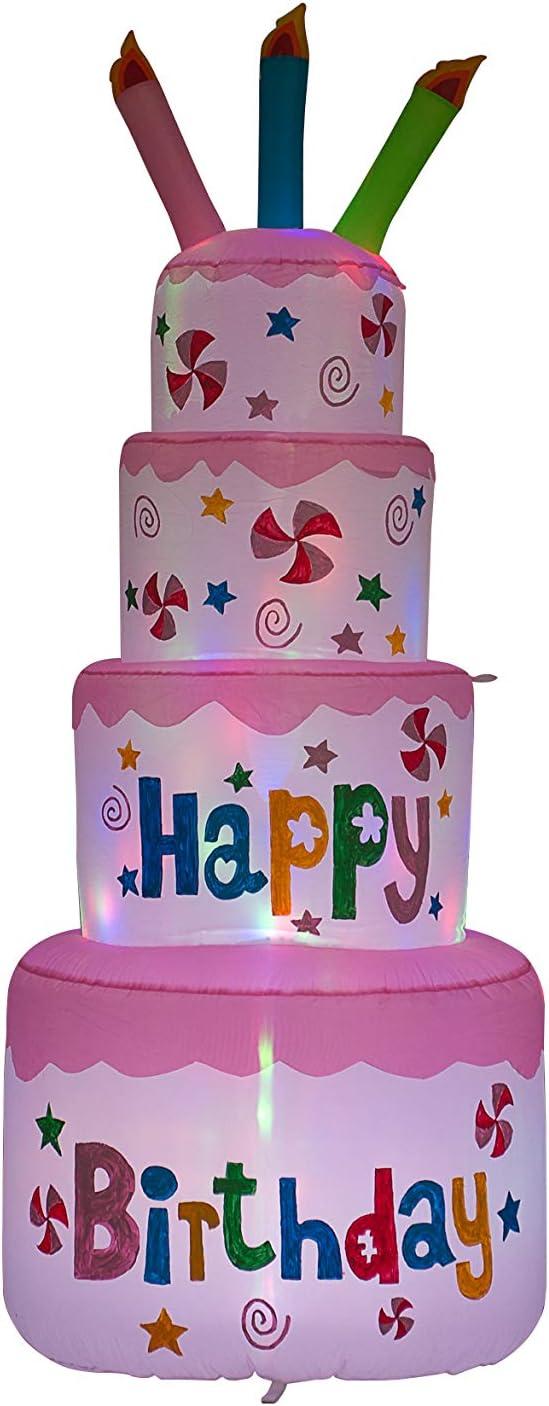 AJY 6 Feet Birthday Inflatable Happy Birthday Inflatable Cake with Candle Blow Up Inflatable Indoor Outdoor Yard Lawn Decoration Clearance