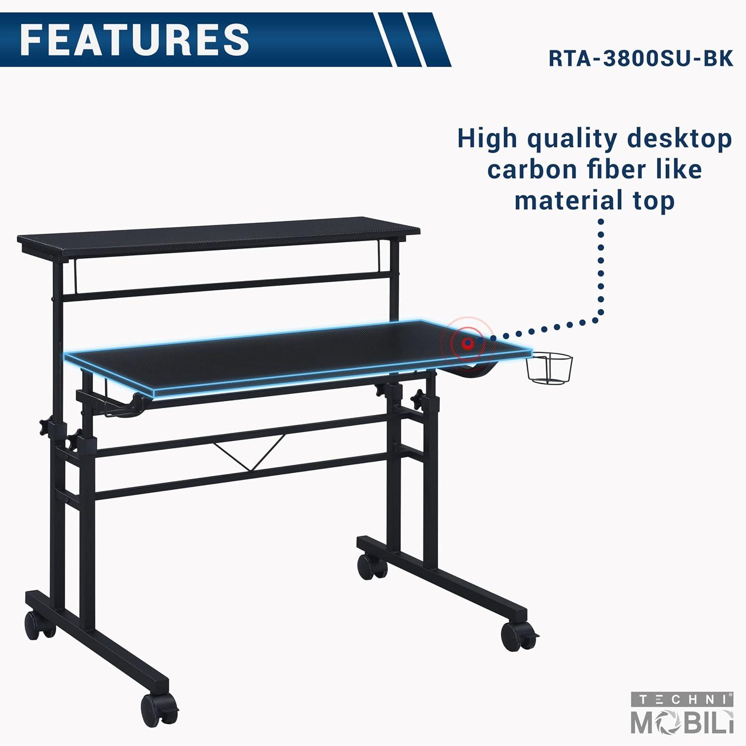 Inbox Zero Mobili Rolling Writing Desk – Height Adjustable with Moveable Shelf & Locking Wheels