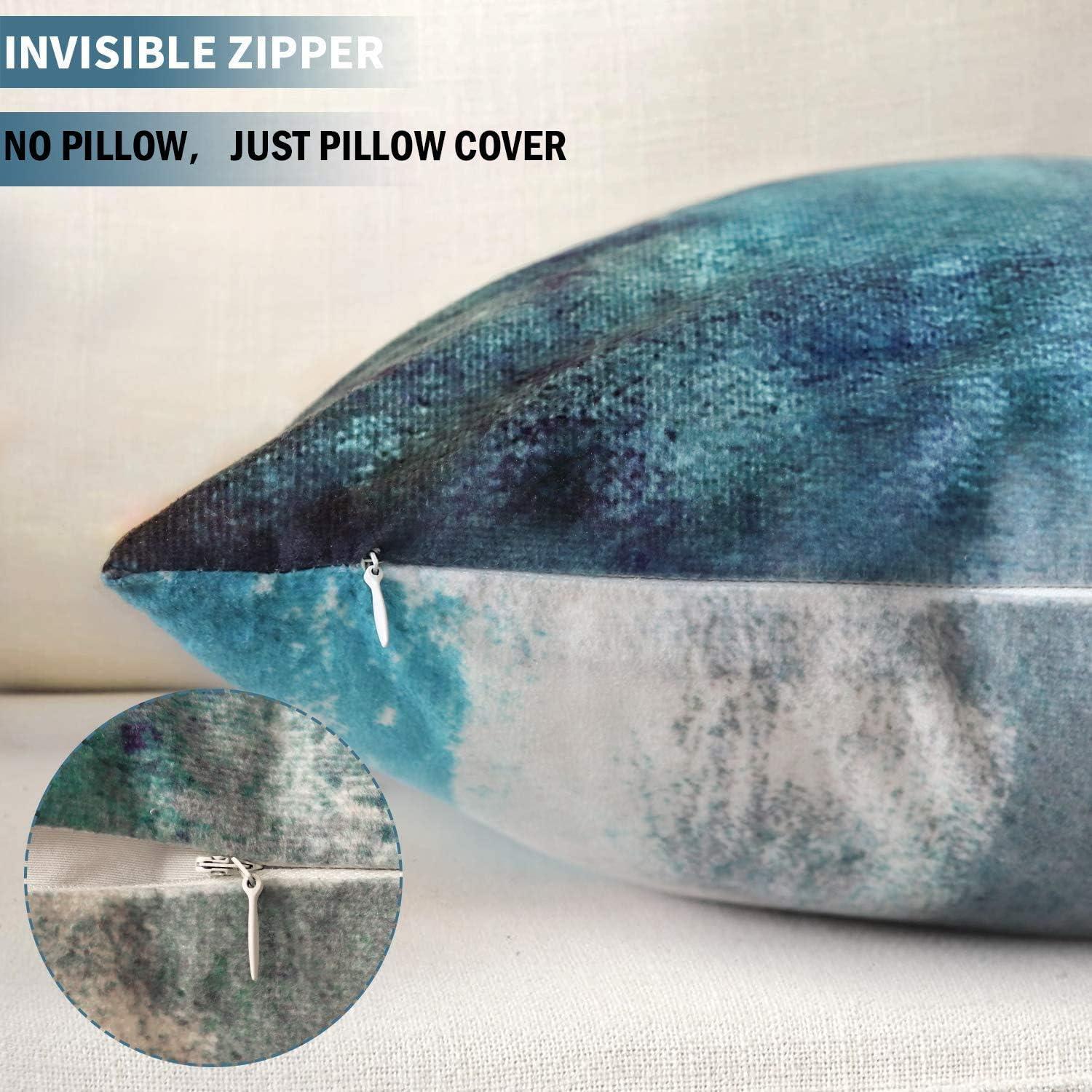 Set of 2 Teal and Grey Cotton Polyester Throw Pillow Covers