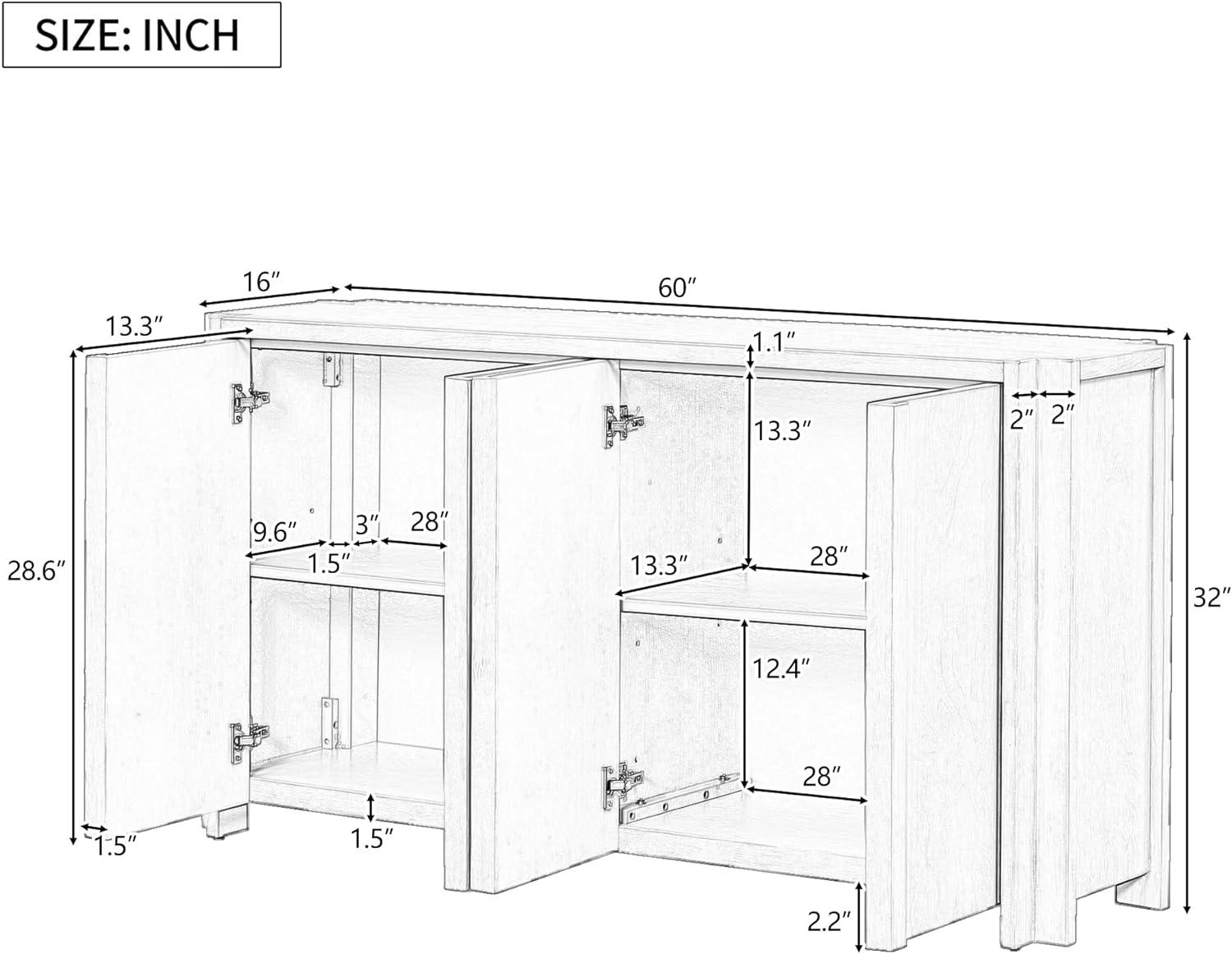 60'' Black Acacia Wood Sideboard with Adjustable Shelves