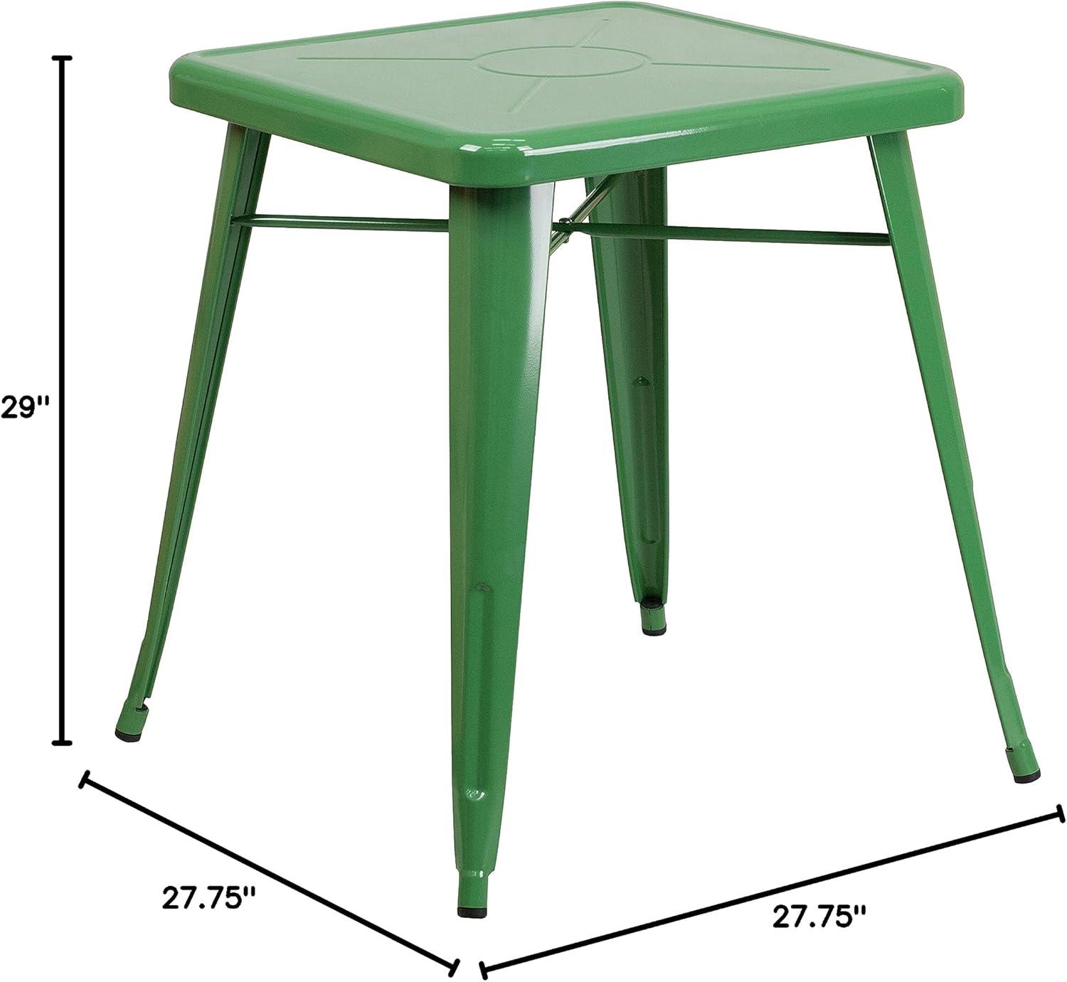 Flash Furniture Commercial Grade 23.75" Square Green Metal Indoor-Outdoor Table