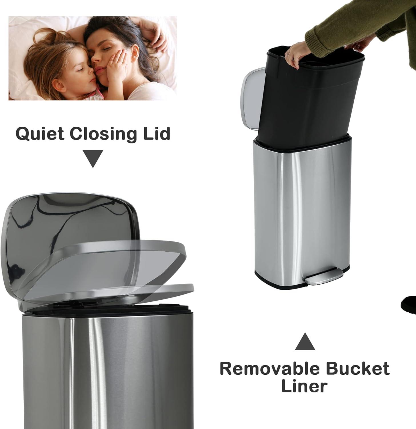 ASOPIX Kitchen Trash Can, Stainless Steel 50 Liter / 13 Gallon Garbage Can